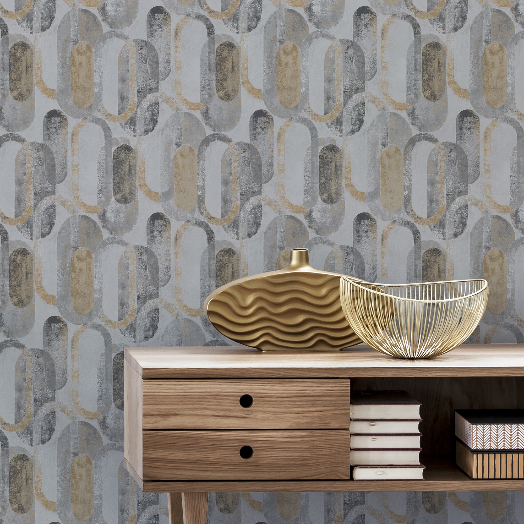 Sublime Vliestapete "OVAL SHAPES GOLD" organisch geprägt Design Tapeten