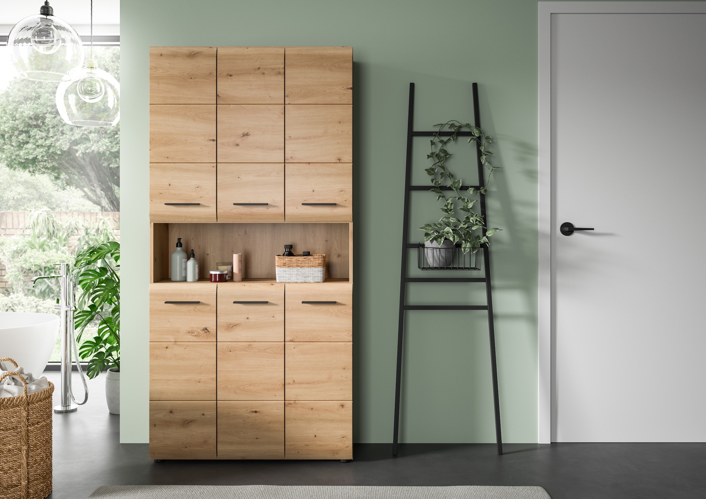 INOSIGN Stauraumschrank, (1 St.), Florenz, Mehrzweckschrank Artisan Oak NB, 185 cm Höhe, Bad