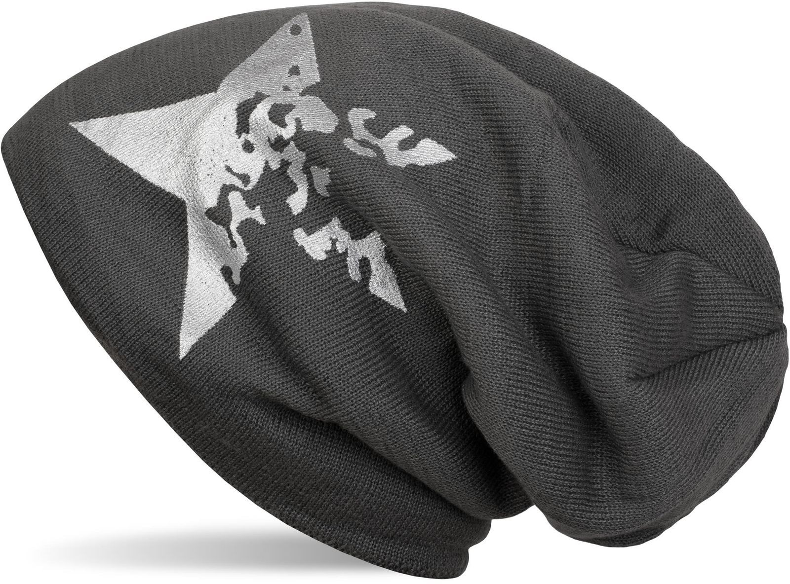 styleBREAKER Strickmütze "Feinstrick Beanie mit Vintage Stern" 1 Stk.