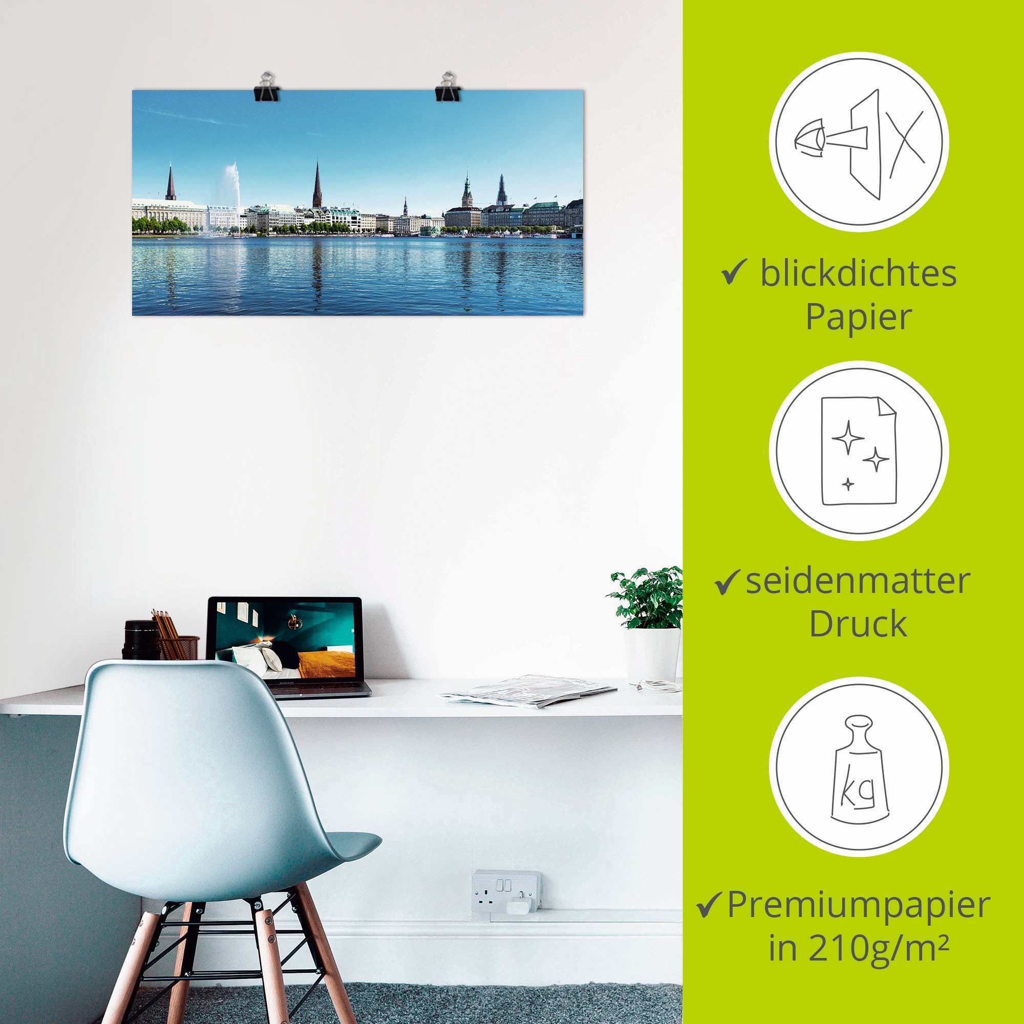 Artland Wandbild »Hamburg Alsterpanorama«, Deutschland, (1 St.), als Leinwandbild, Poster in verschied. Größen