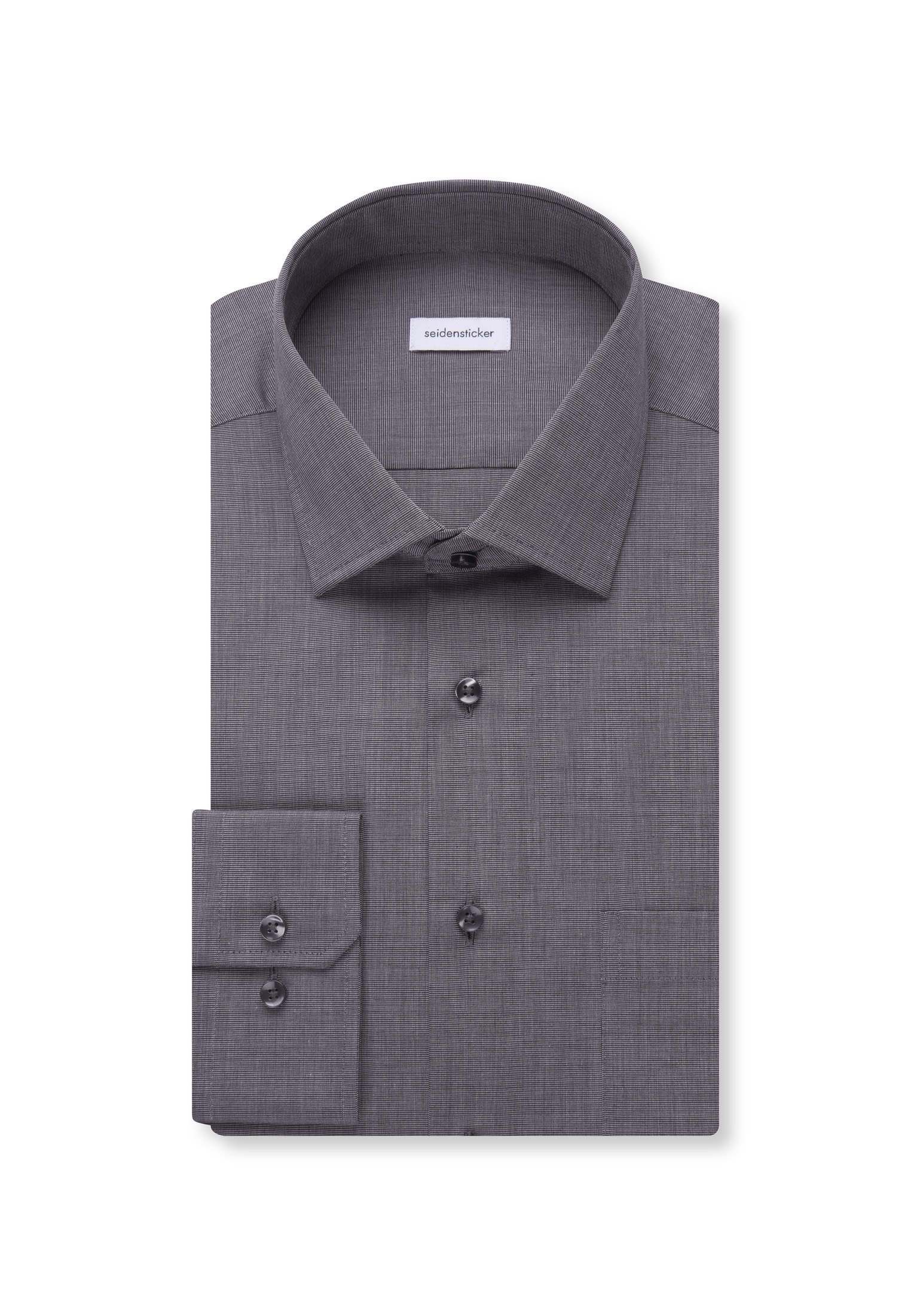 Businesshemd SEIDENSTICKER "Schwarze Rose", Herren, Gr. 6XL (54), normale Ärmellängen, grau, 100% Baumwolle, unifarben, regular fit, 2-Knopf-Manschette, Hemden, Regular 1/1 Kentkragen Uni 3