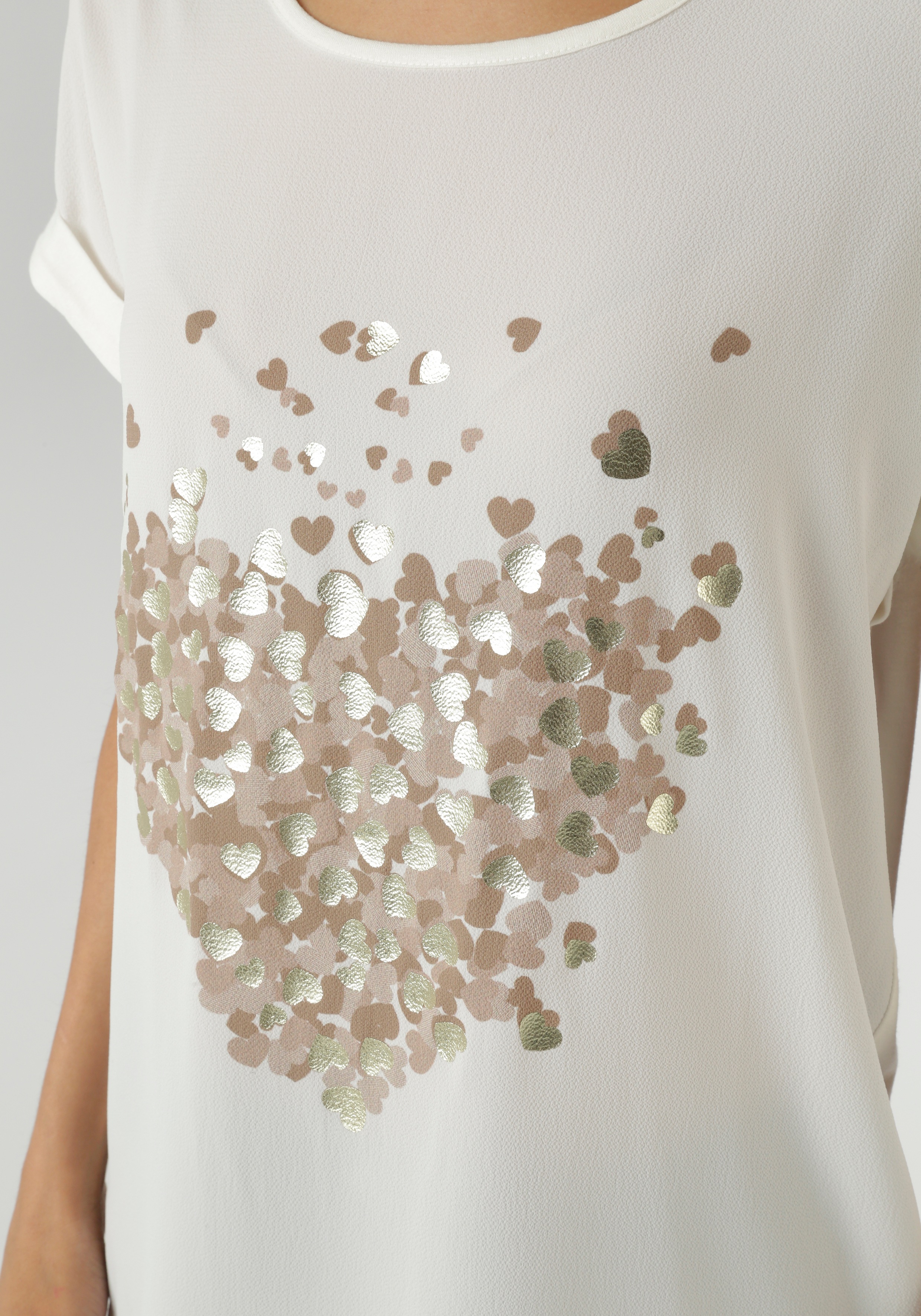 Thumbnail - Aniston SELECTED Shirtbluse mit glänzenden, goldfarbenen Herzen bedruckt - NEUE KOLLEKTION