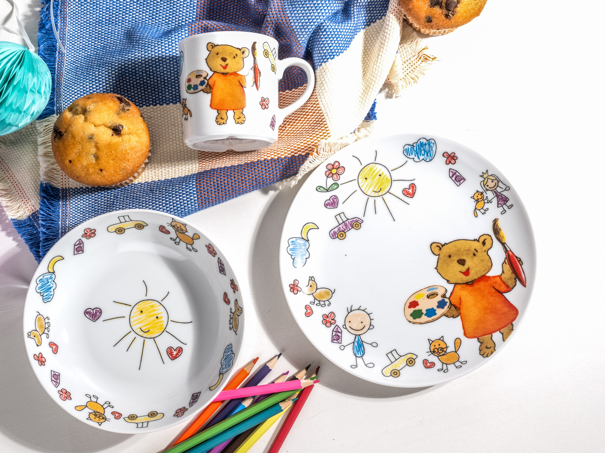 CreaTable Kindergeschirr-Set »Teddy«, (Set, 3 tlg., 1 Kinderteller, 1 Kinderbecher, 1 Kinderschale im Set), Made in Europe, 3 Teile, für 1 Person