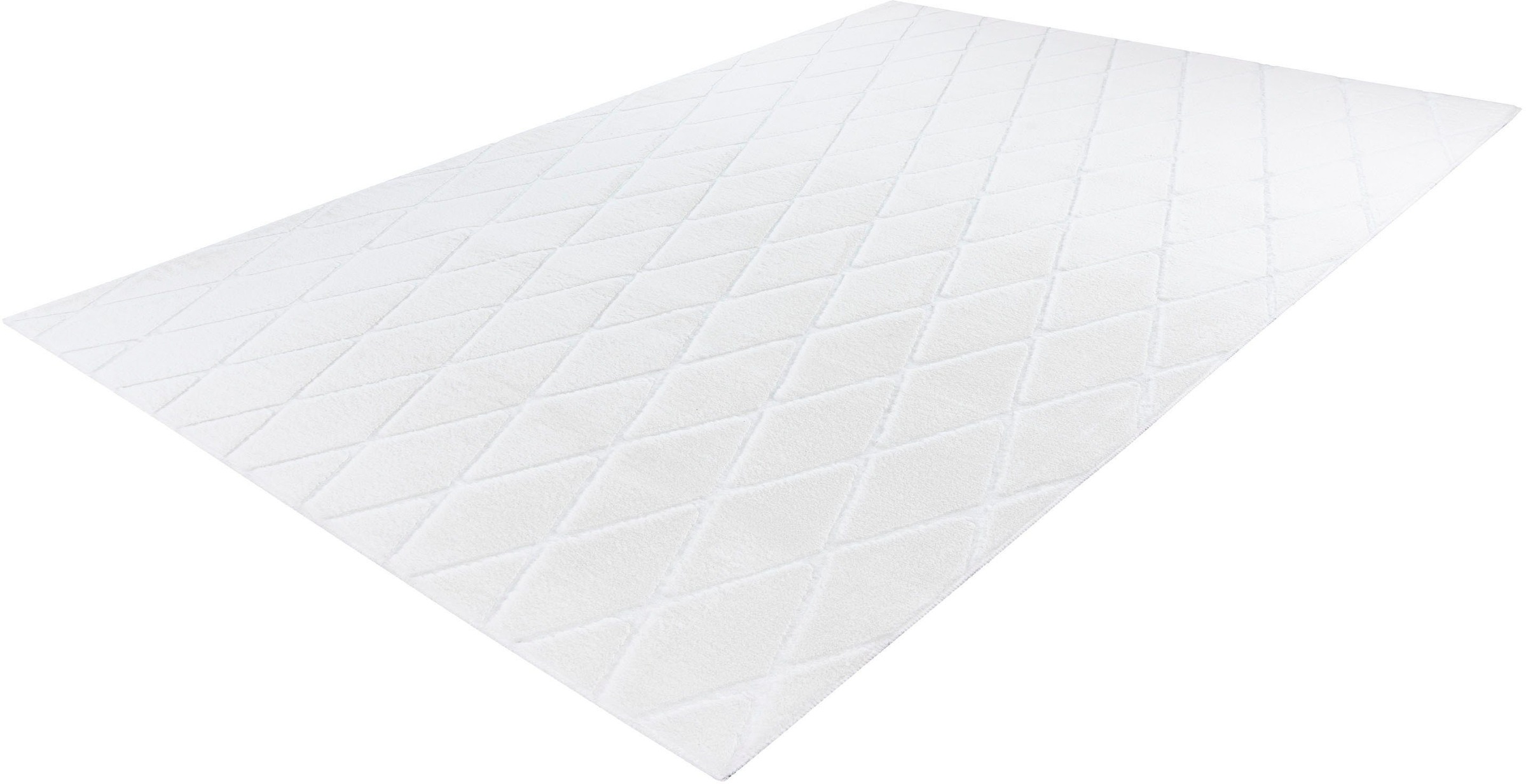 Teppich CALO-DELUXE "Jardan-2000" Gr. 2, weiß, B:80cm H:20mm L:150cm, Kunstfaser, Teppiche, Teppich, besonders weich durch Microfaser, Rauten-Design 2