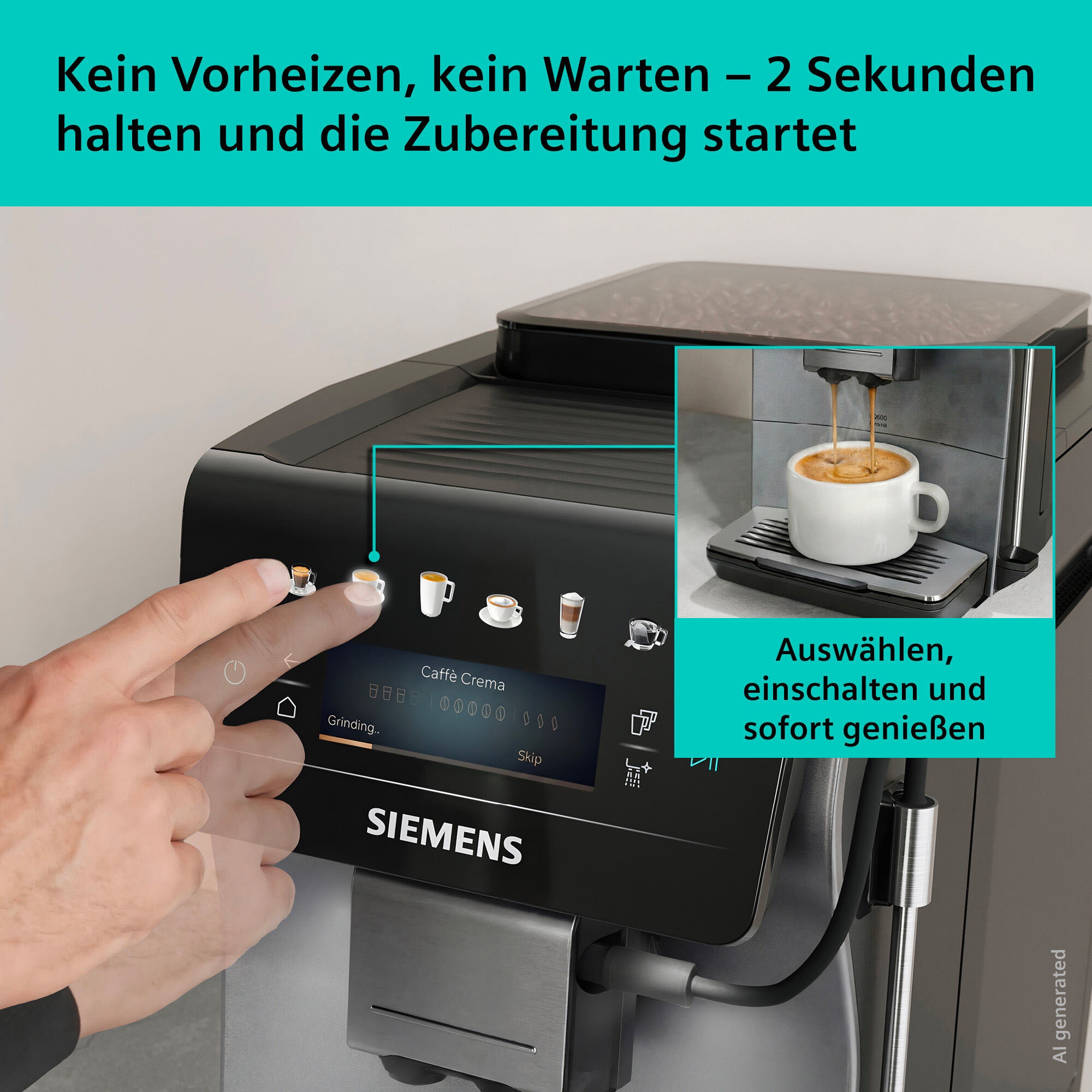 SIEMENS Kaffeevollautomat »EQ600 TP603E07, 6 Getränke, XL-Getränke, bis zu 480ml, Keramikmahlwerk« Doppeltassenfunktion, Kannenfunktion, entnehmbare Brüheinheit, Silber