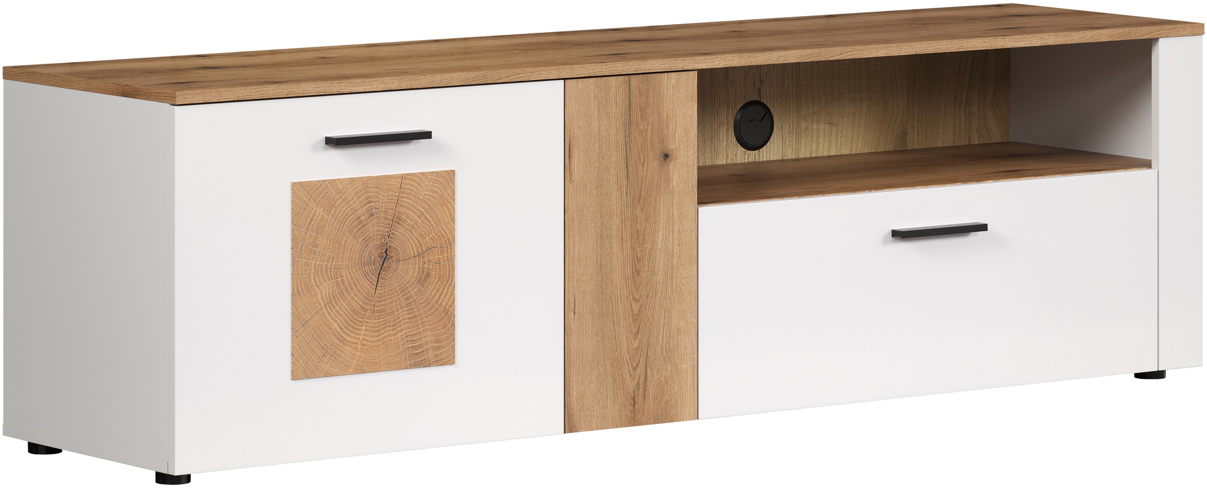 INOSIGN TV-Schrank »Linz«, (1 St.), Lowboard in Weiß/Eiche mit Hirnholzapplikationen - 170/42/50 cm