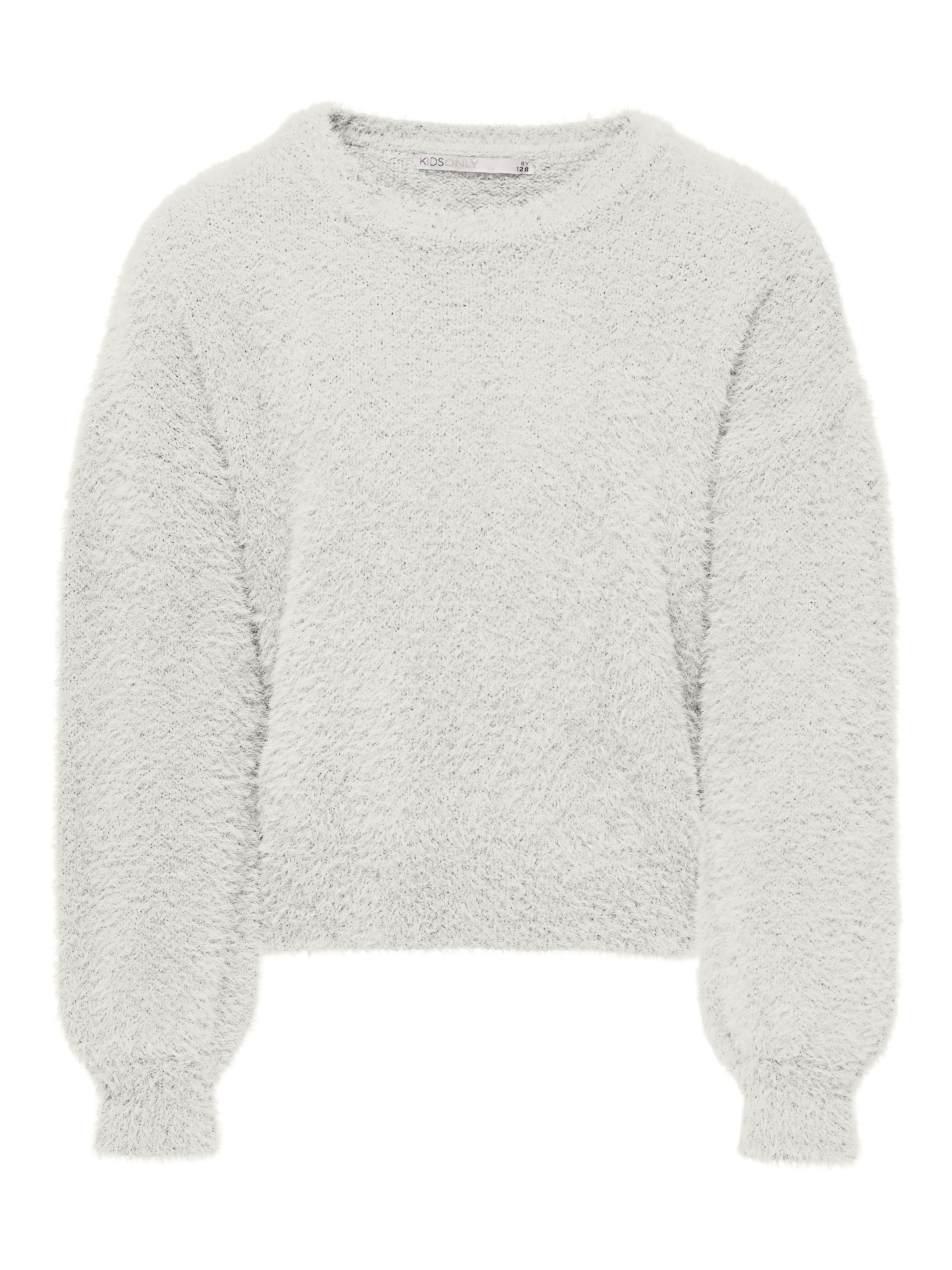 Rundhalspullover KIDS ONLY "KOGNEWPIUMO L/S PULLOVER CP KNT NOOS", Kinder, Gr. 158/164, weiß (cloud dancer), Strick, Obermaterial: 70% Nylon, 30% Polyacryl, unifarben, regular fit normal, Rundhals, Bündchen, Pullover Rundhalspullover, Kunstfaser 3