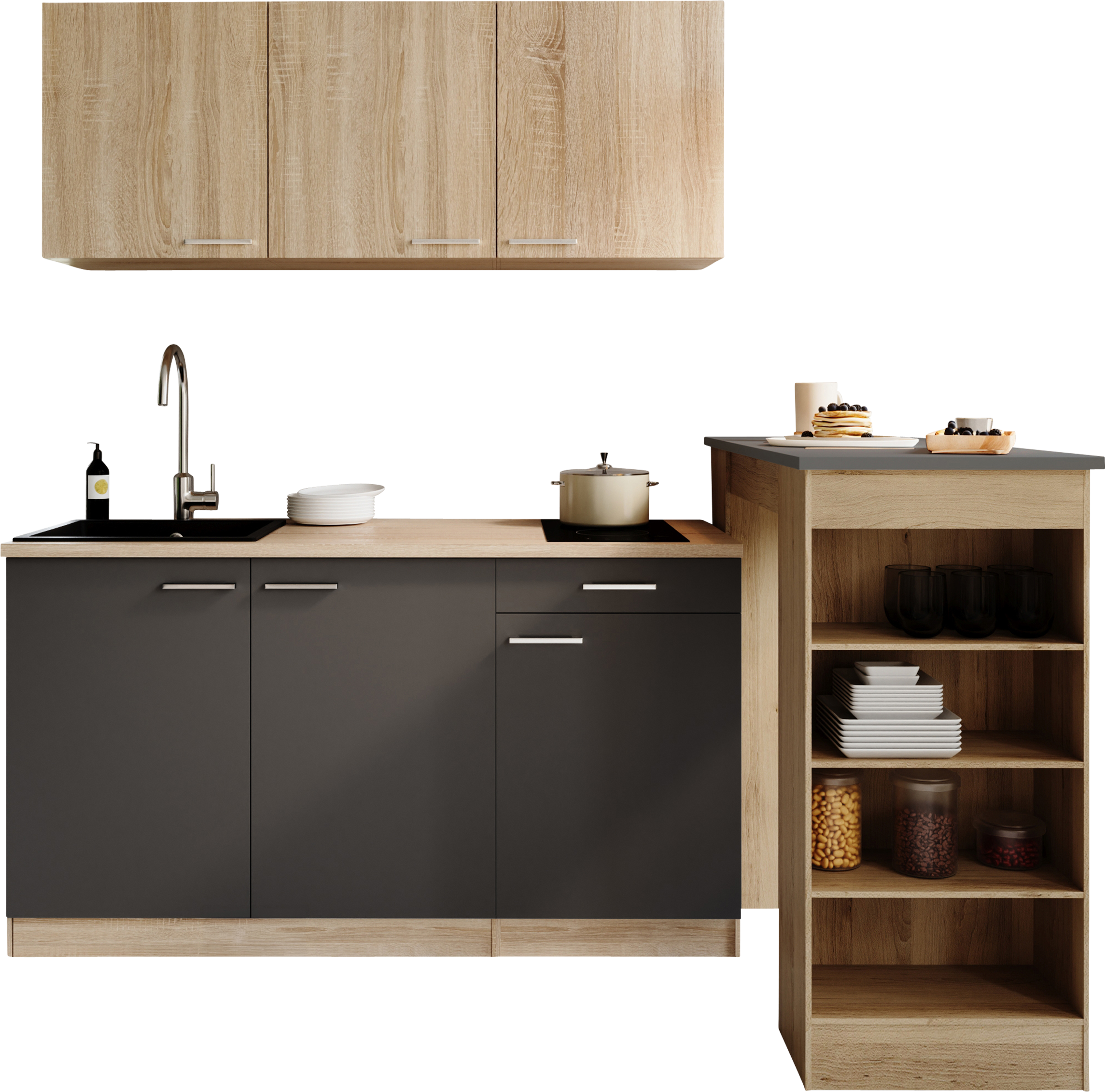RESPEKTA Pantryküche "Ingrid, inkl. Tresentisch" zerlegt, wahlweise mit Kühlschrank, Soft-Close-Funktion, Breite 150 cm