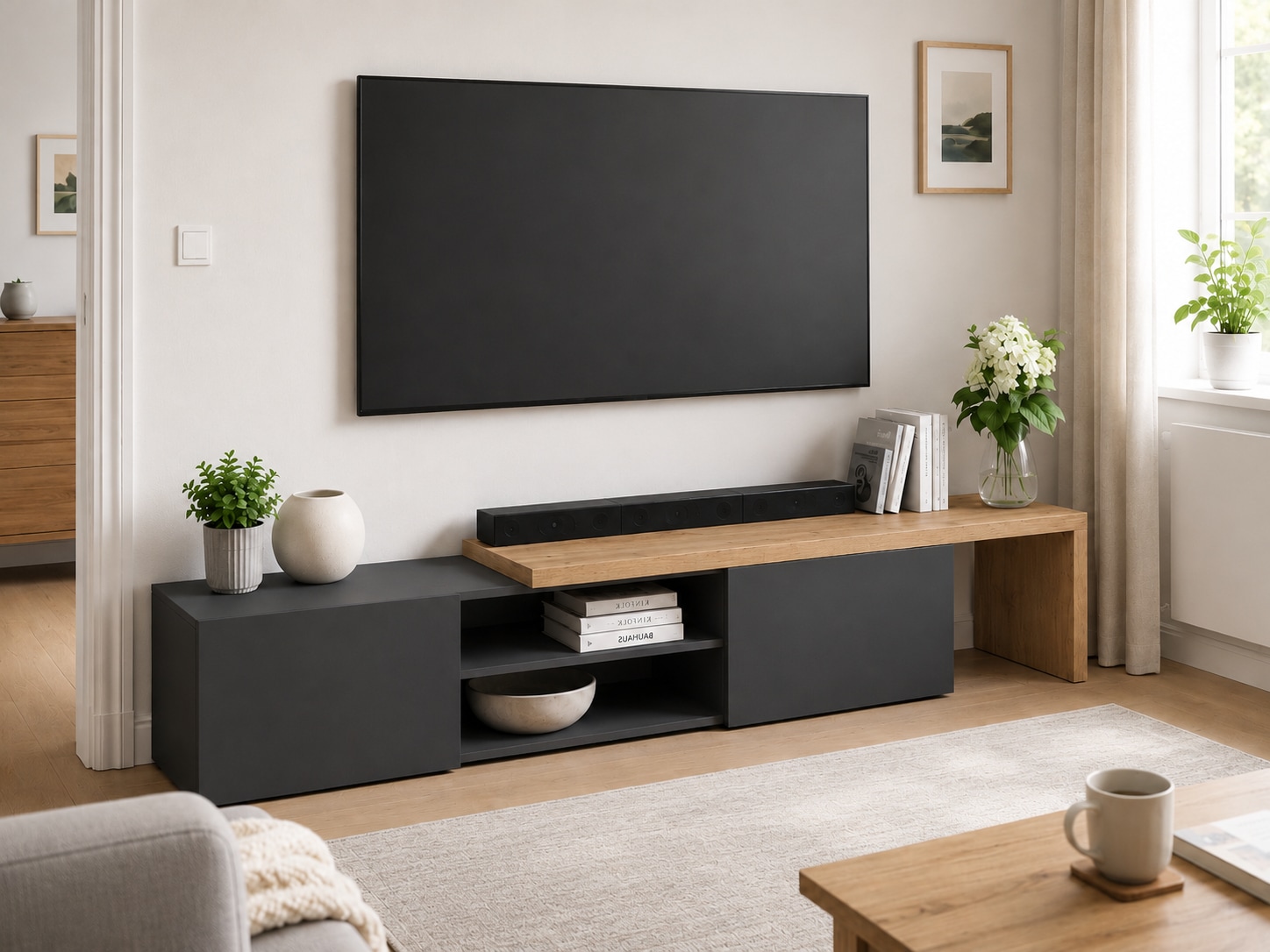 OTTO home Lowboard »New Garda,Lowboard mit Aufsatz,TV-Board mit Ausatz,TV-Schrank-Tv Bank« 1 Stk. tlg. Breite verstellbar v. 183 bis 310 cm,2 Klappen  und L-Förmiger Aufsatz