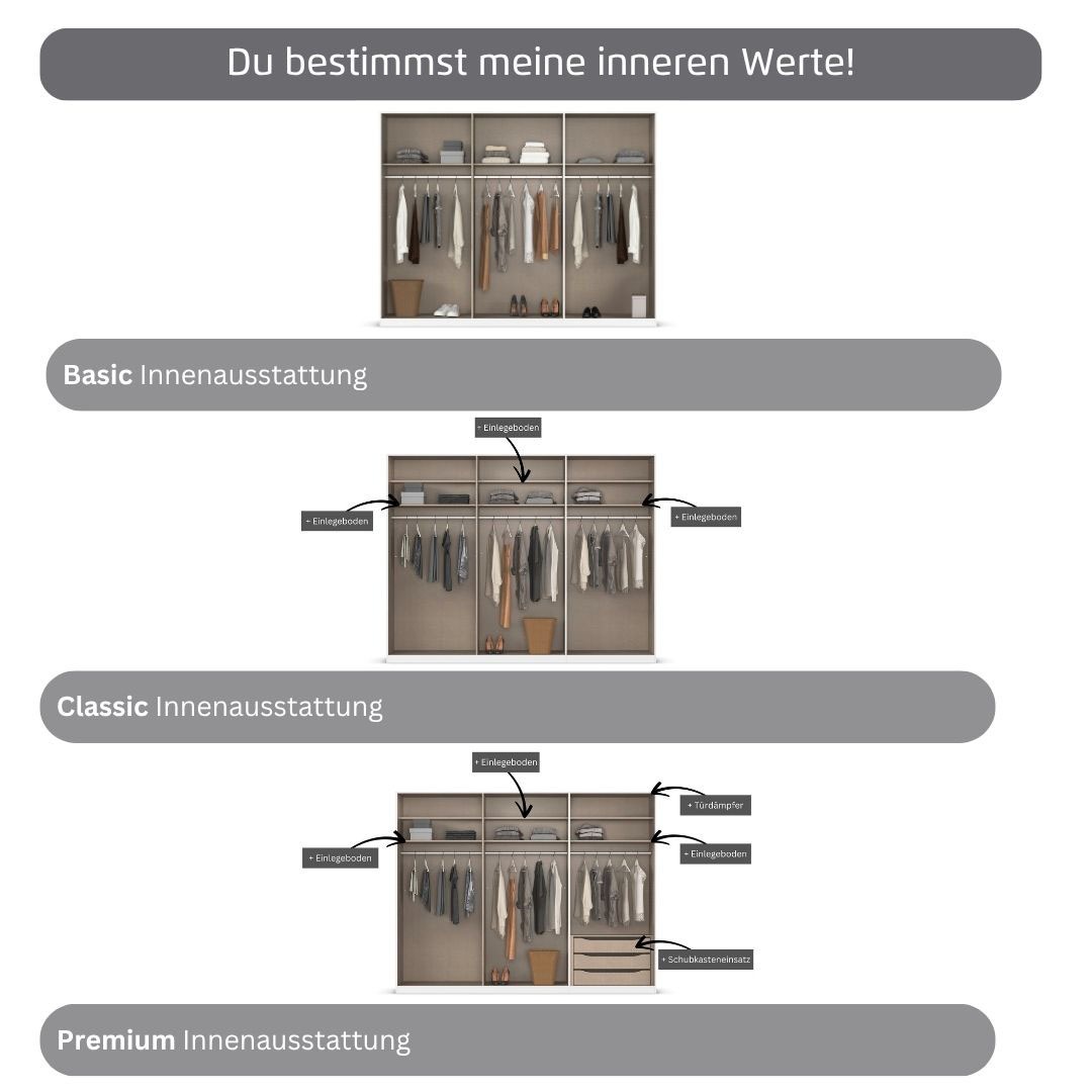rauch Kleiderschrank, (in 3 verschiedenen Ausstattungen BASIC/CLASSIC/PREMIUM), mit hochwertigen Stangengriffen in Schwarz aus Metall MADE IN GERMANY