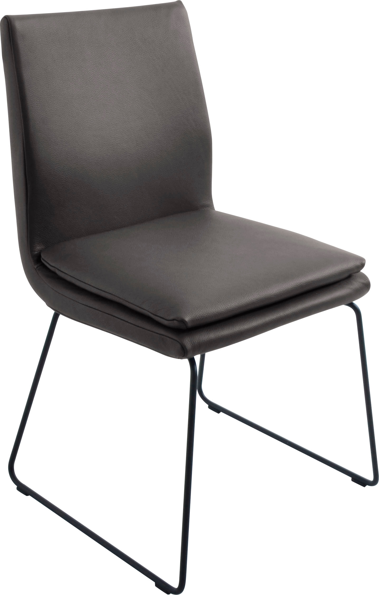 K+W Komfort & Wohnen Esszimmerstuhl "Creso Lederstuhl" () mit Sitzkissen und Rundrohrkufe in Metall schwarz Struktur