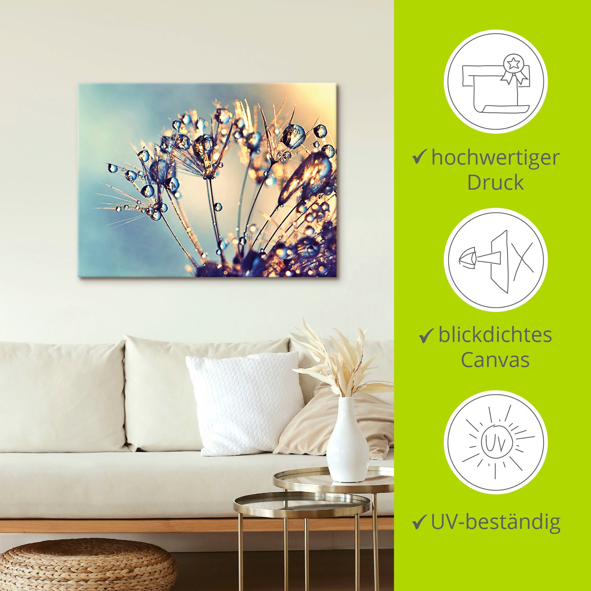 Artland Wandbild »Pusteblume Glitzertau«, Blumen, (1 St.), als Leinwandbild, Poster in verschied. Größen