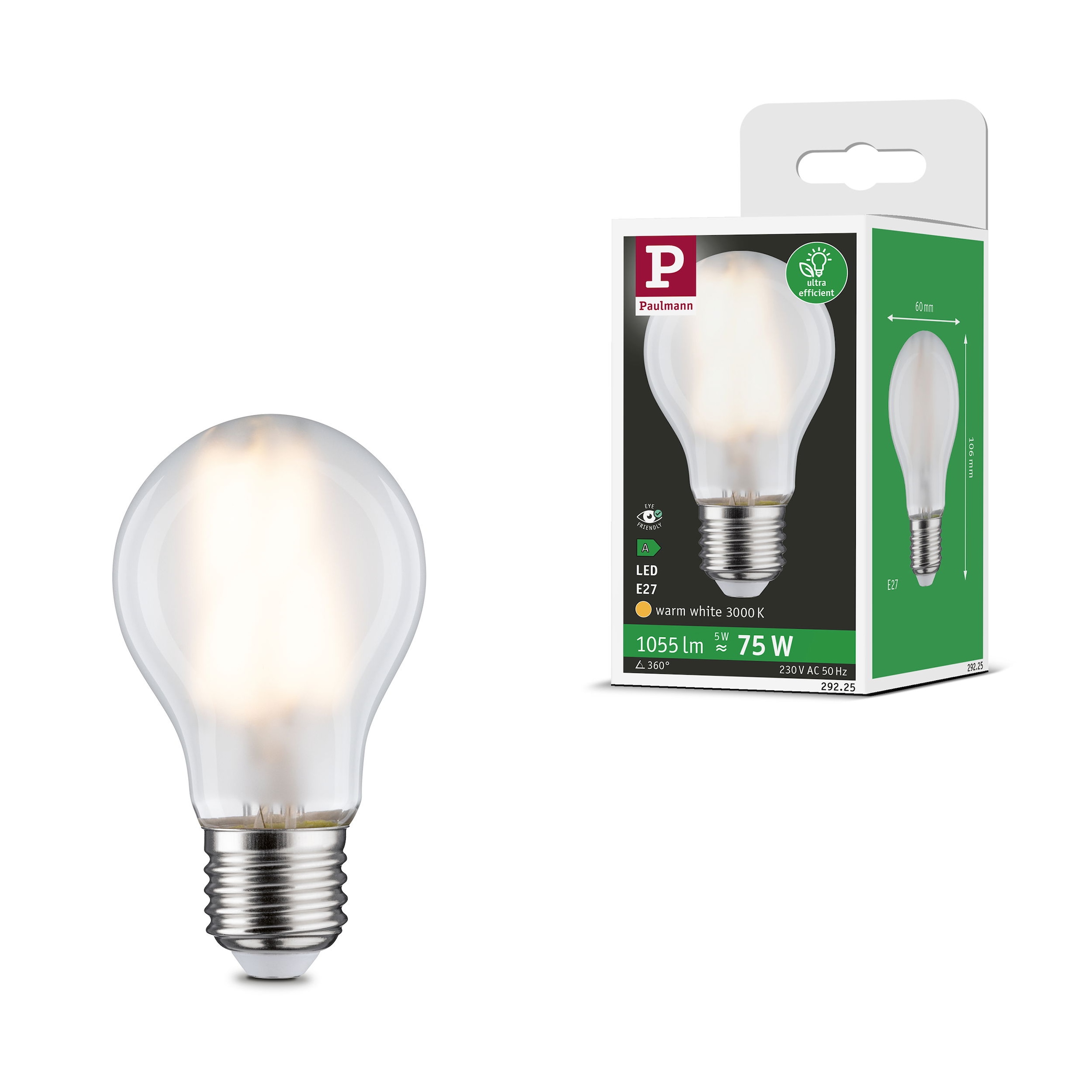 LED-Leuchtmittel »Eco-Line Filament 230V LED Birne E27 1er-Set 1055lm 5W 3000K Matt«,...