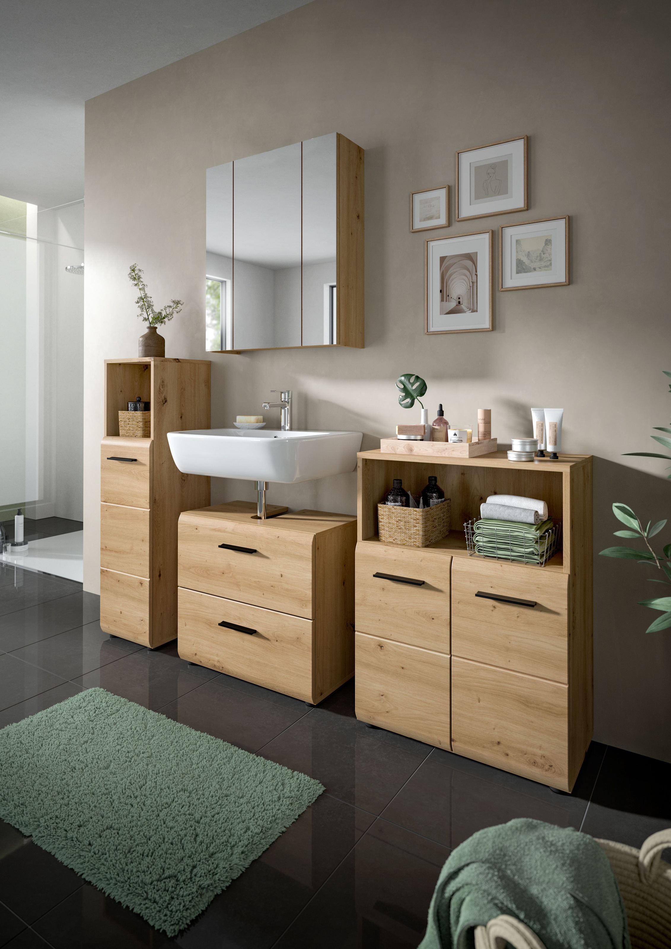 INOSIGN Stauraumschrank »FLORENZ, TOPSELLER!, Höhe 110 cm, 1 Tür, 2 Fachböden, 1 offenes Fach«, (1 St.), Florenz, Midischrank, 110 cm hoch, Artisan Oak NB, 4 Fächer
