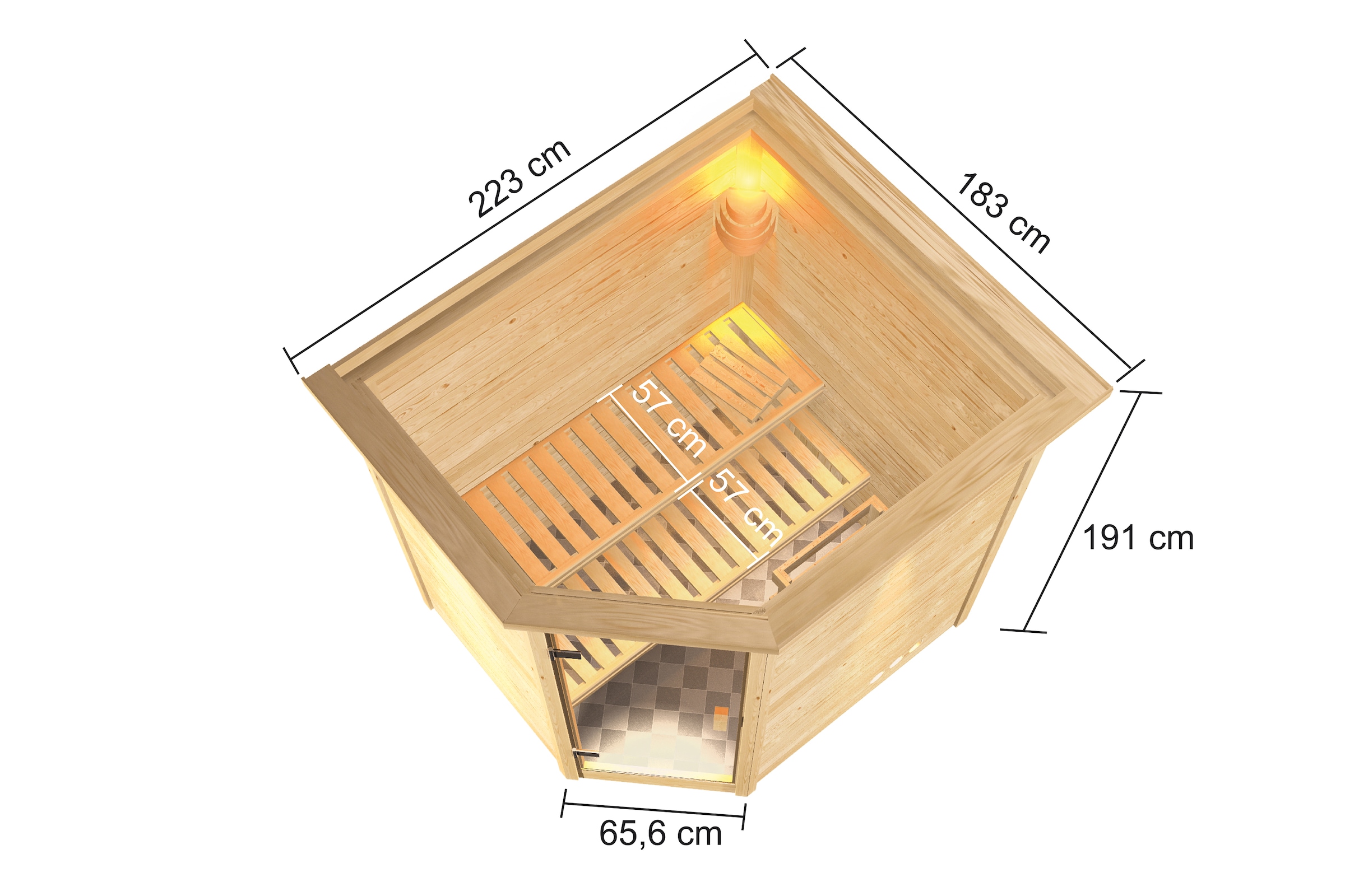 Karibu Sauna »"Trixi" mit bronzierter Tür und Kranz, naturbelassen«, aus hochwertiger nordischer Fichte