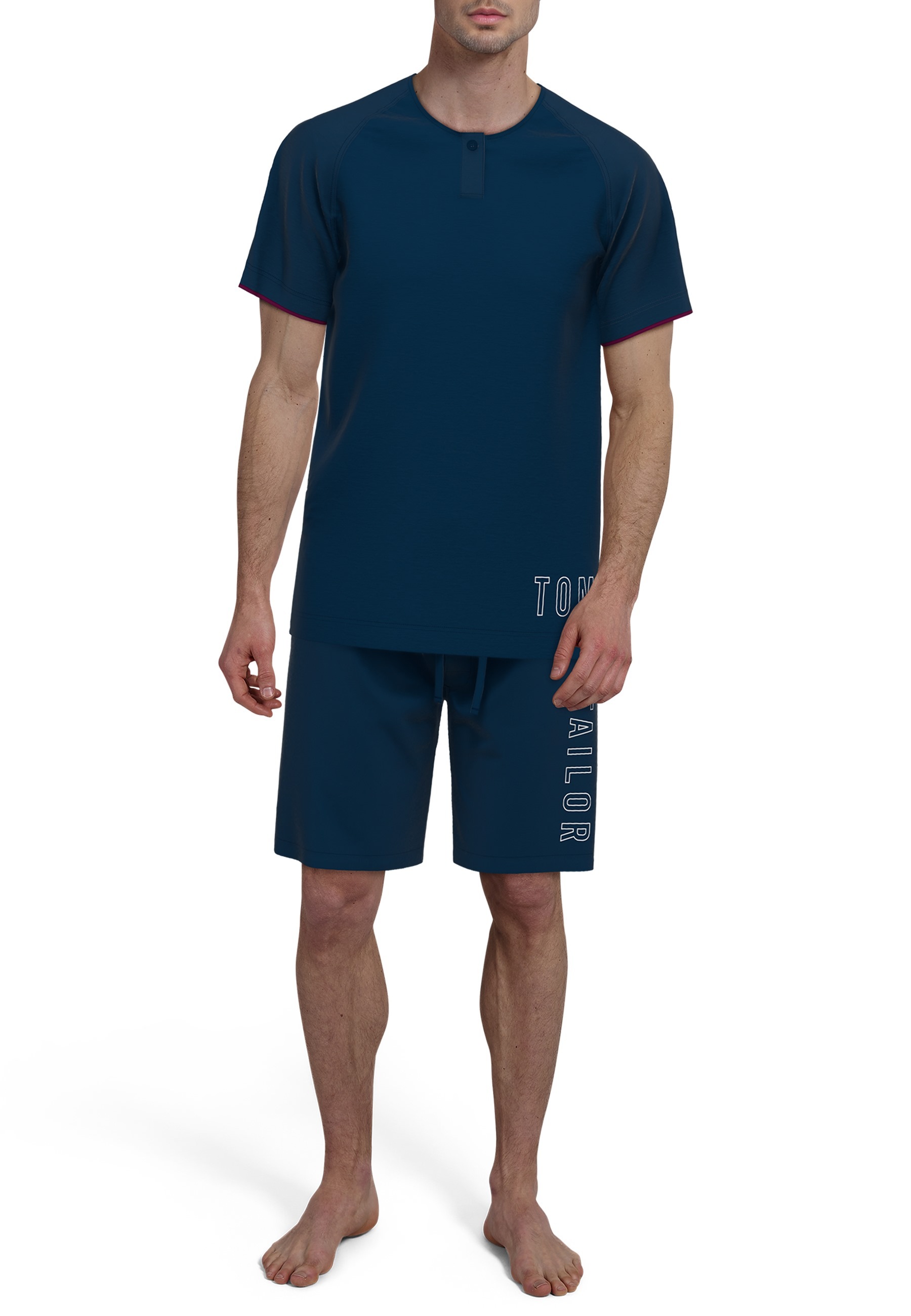 Thumbnail - TOM TAILOR Shorty "Kilkenny" 2 Stk. tlg., Mit Print, Kurzarm, Rundhalsausschnitt, kurze Hose, weich