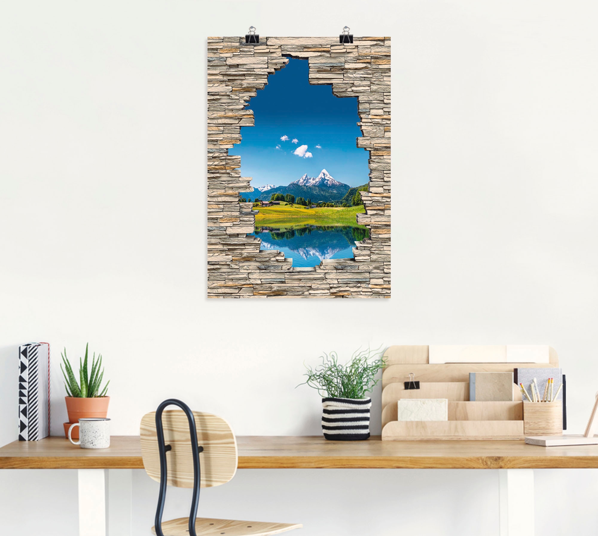 Artland Wandbild »Landschaft in den Alpen Blick Steinmauer«, Berge & Alpenbilder, (1 St.), als Leinwandbild in verschied. Größen