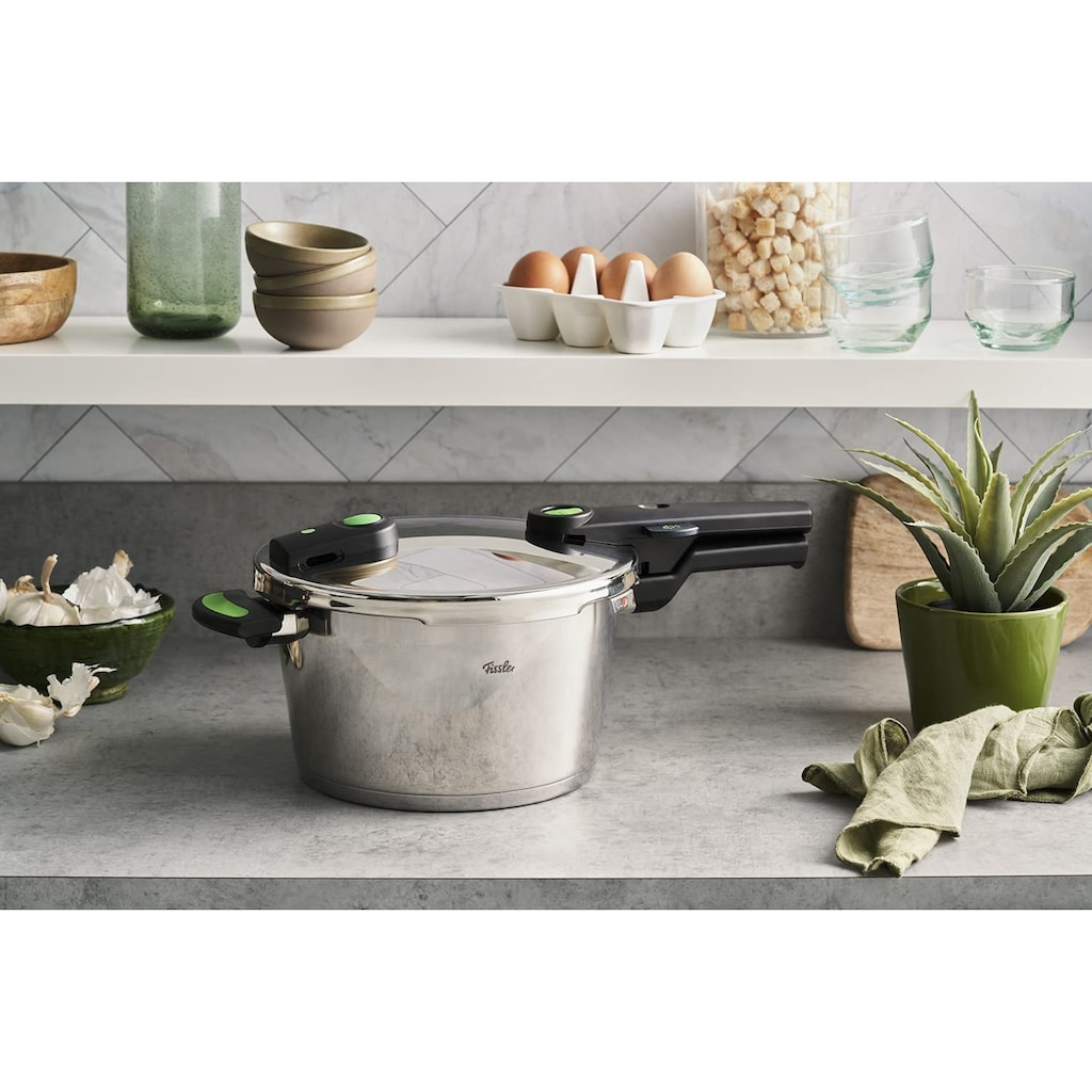 Fissler Schnellkochtopf »vitaquick green 6 L Bundle«, Edelstahl 18/10, (Set, 2-tlg), mit Pfanne und Glasdeckel