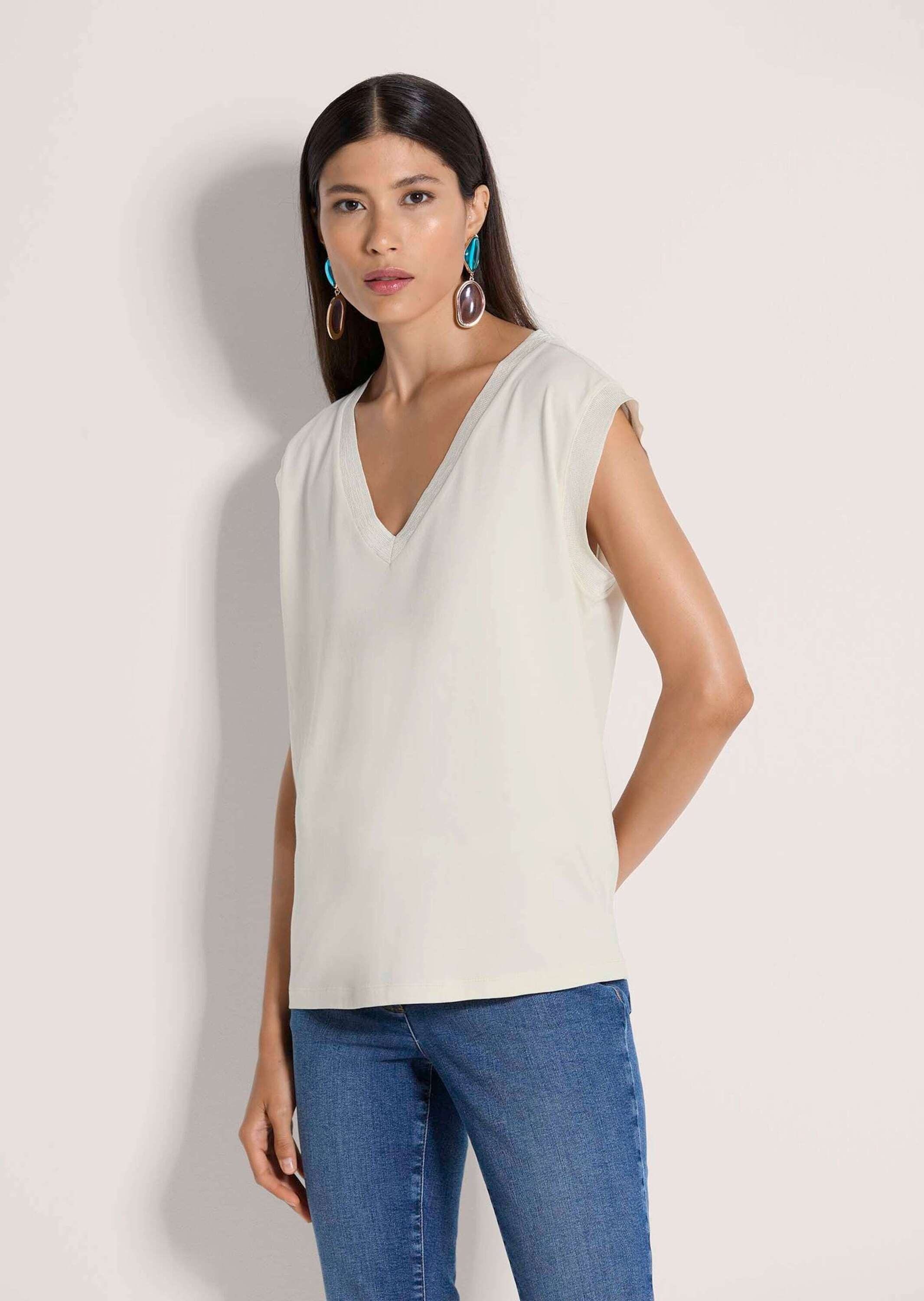 MADELEINE Kurzarmshirt »Jerseyshirt Sommershirt mit Rippenbändern« Breites Rippenband