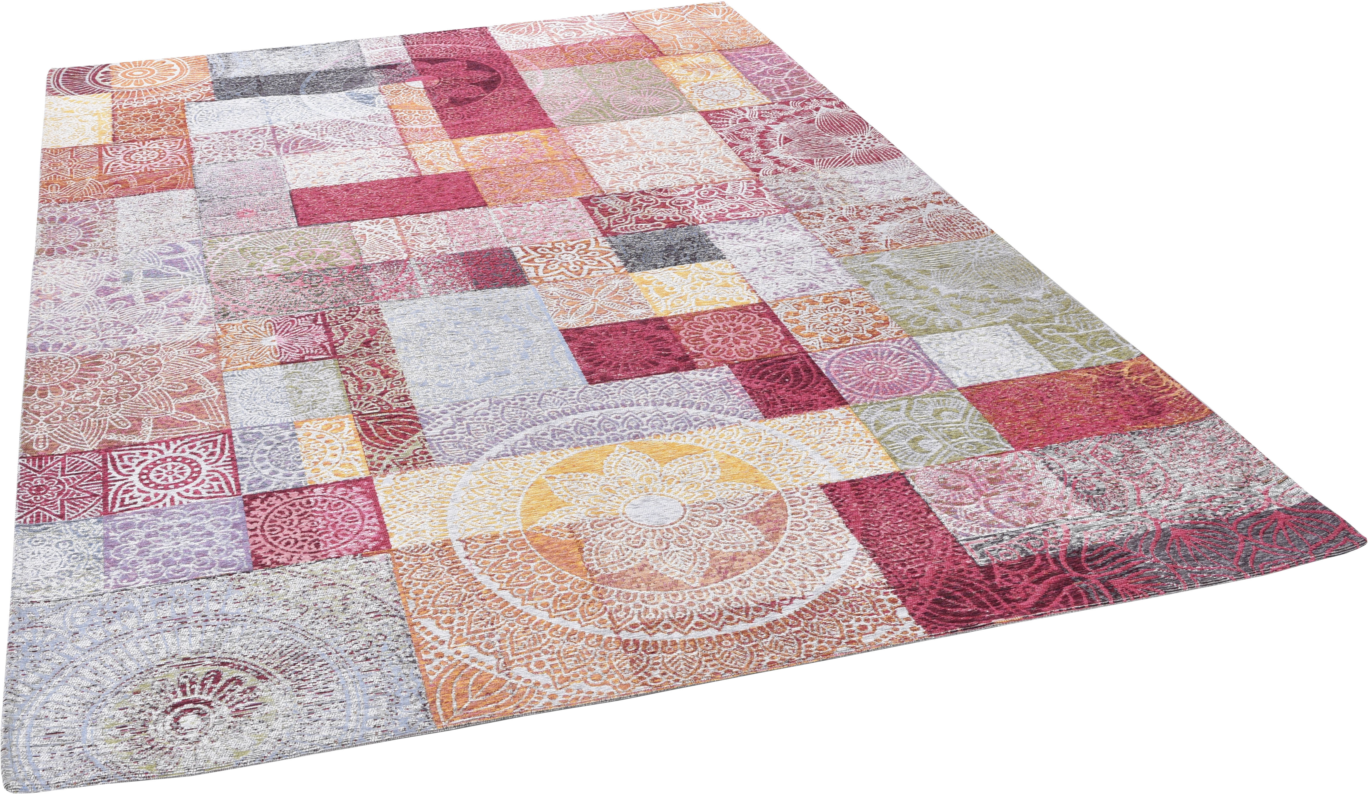 Thumbnail - Gino Falcone Teppich "Cosima-112", rechteckig, 3 mm Höhe, Flachgewebe, mit Chenillegarn, modernes Patchwork-Design, Orna...