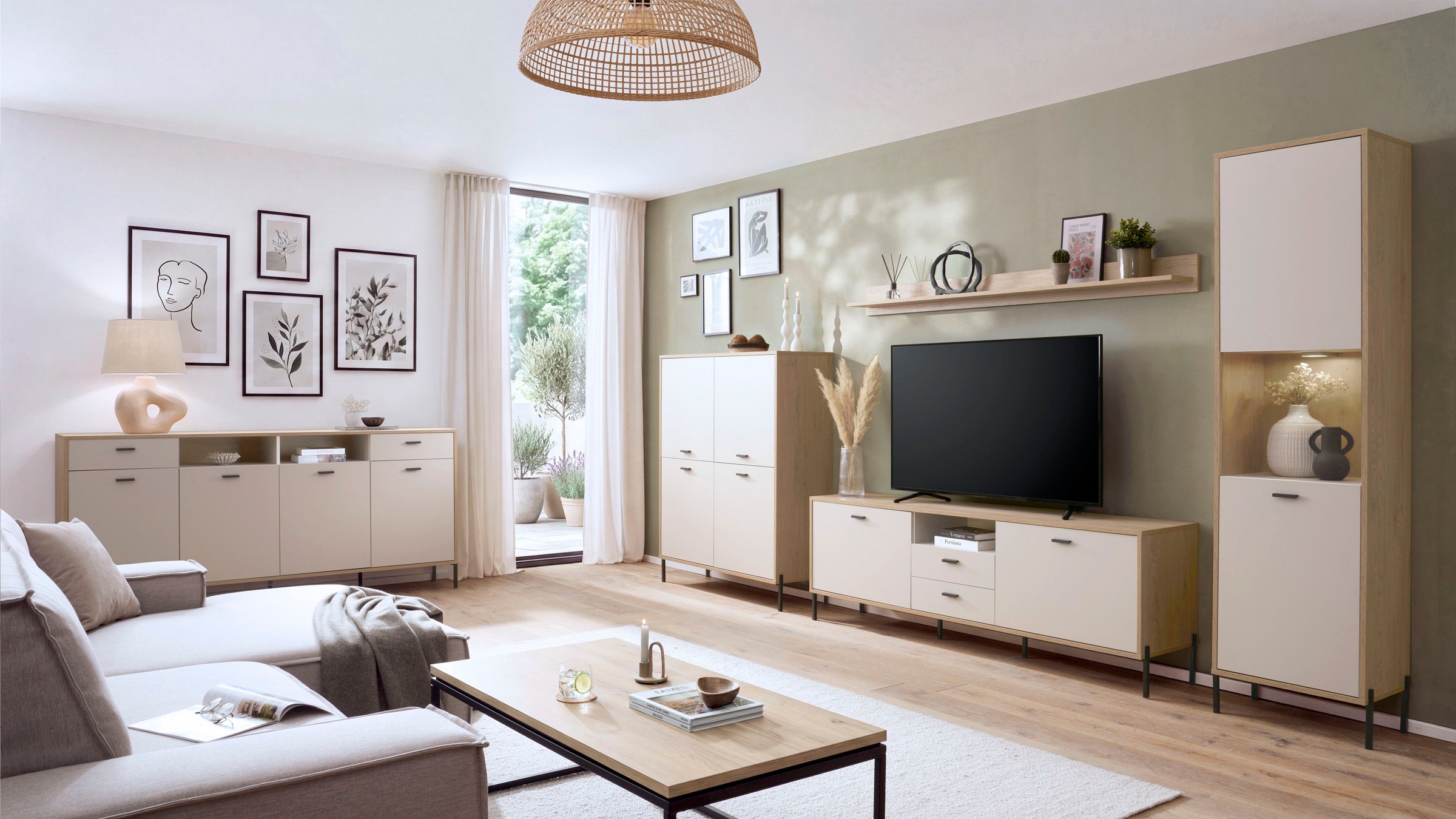 Home affaire Wohnwand »Fredericia, moderne Anbauwand, Komplettset in Kaschmir« Set, 4 Stk. tlg.