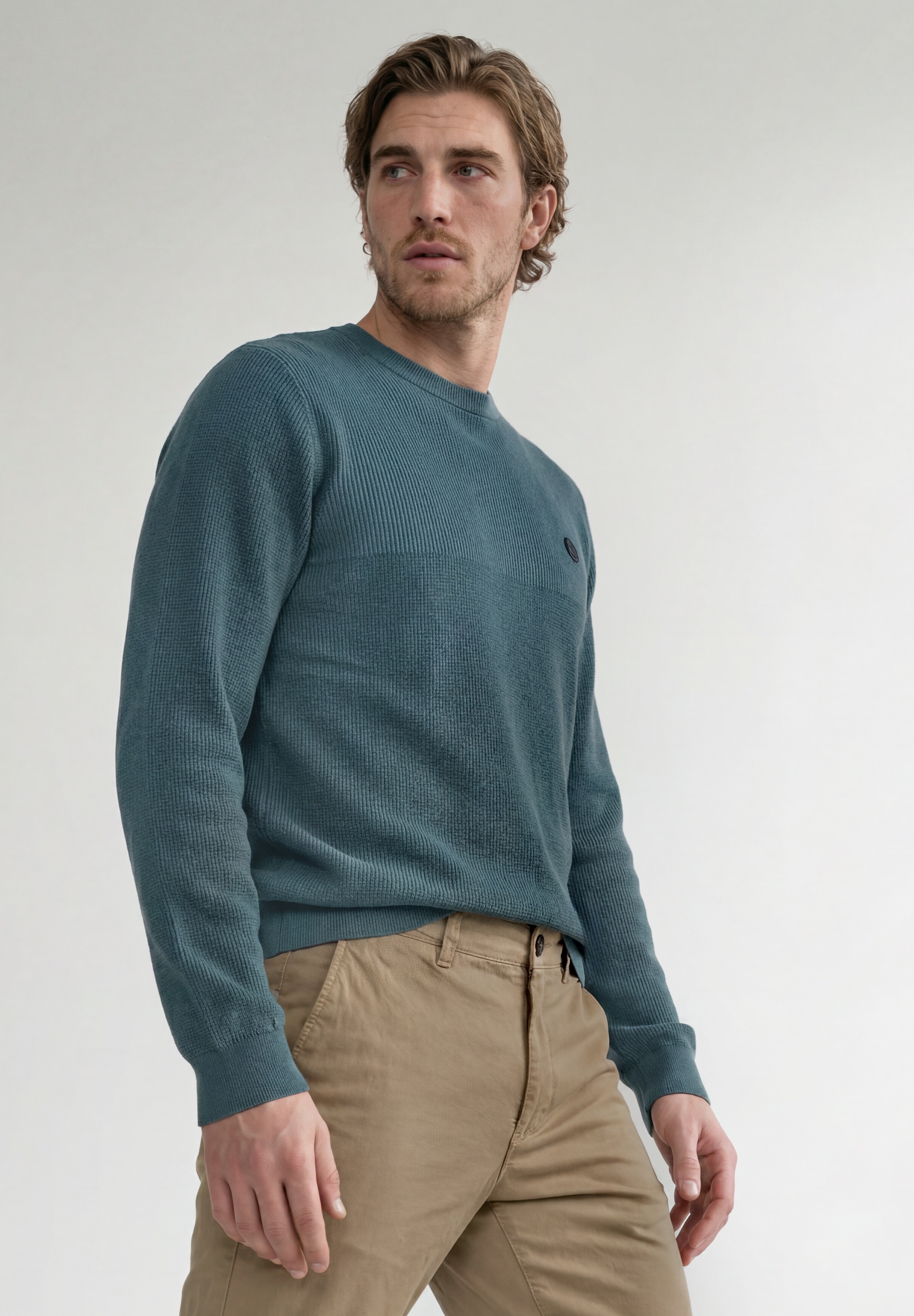 STREET ONE MEN Rundhalspullover aus reiner Baumwolle