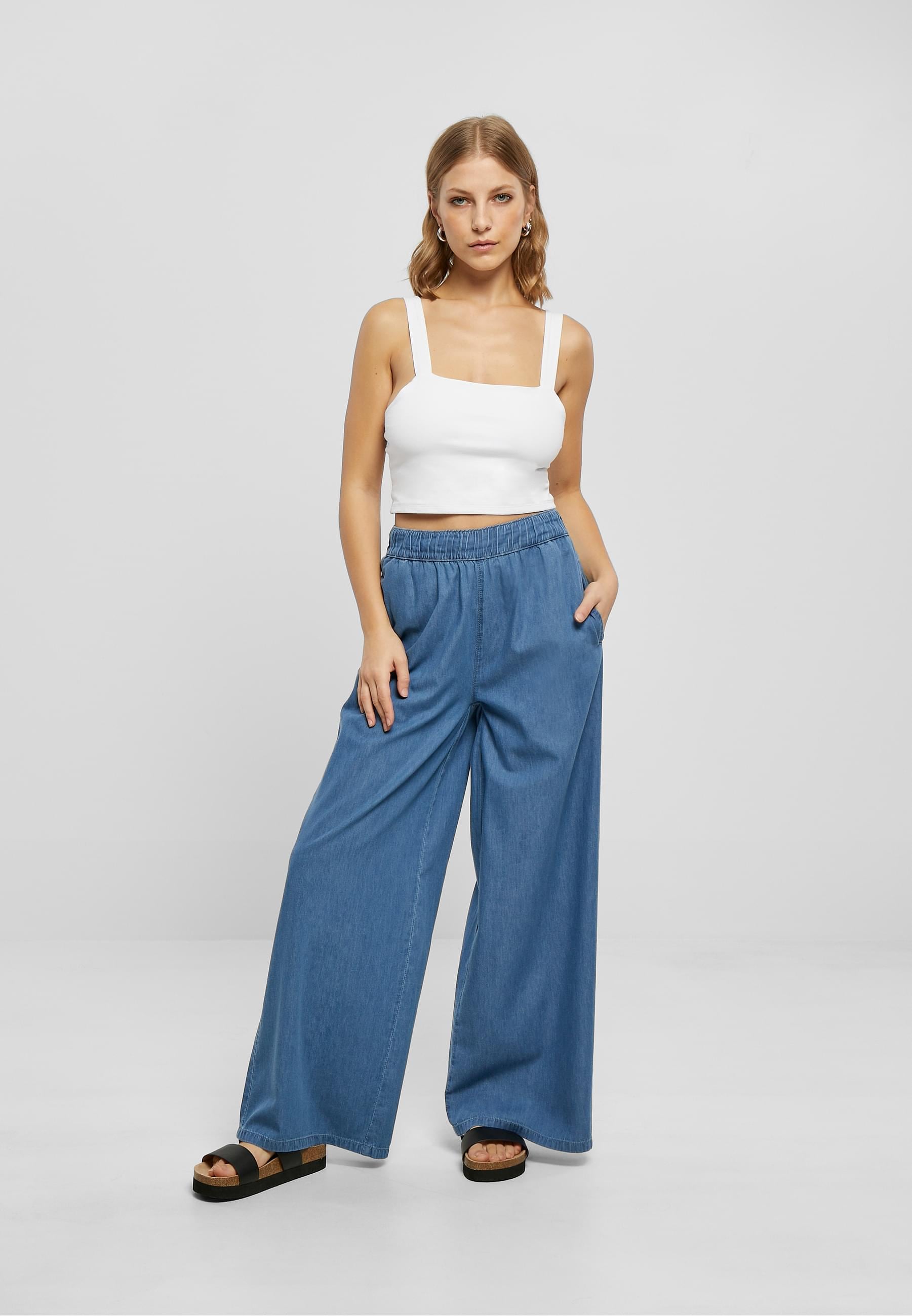 URBAN CLASSICS Stoffhose »Urban Classics Damen Ladies Light Denim Wide Leg Pants«, (1 tlg.)