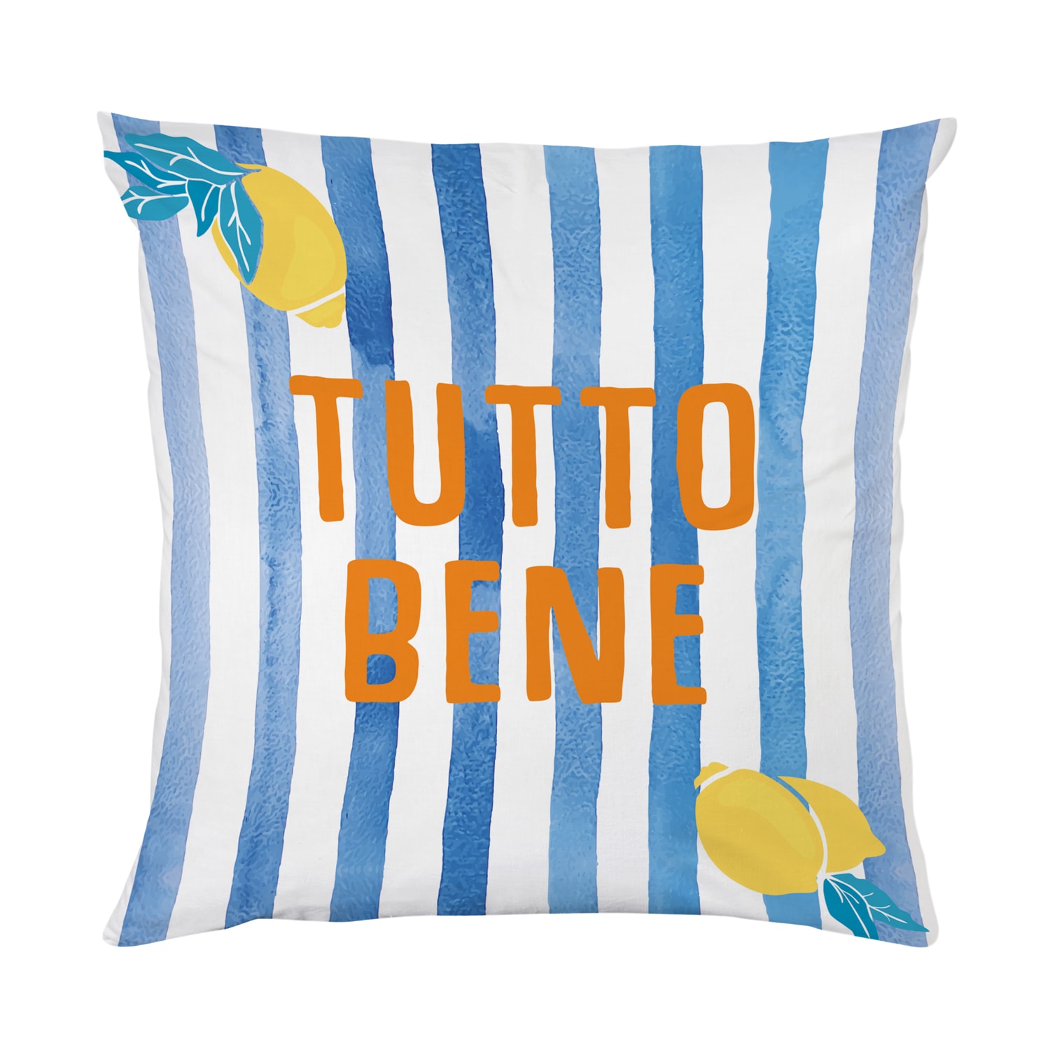 queence Dekokissen "Tutto Bene blau weiß gestreift" Beidseitig bedruckte Kissenhülle, Kissen 40x40cm, inkl. Reißverschluss