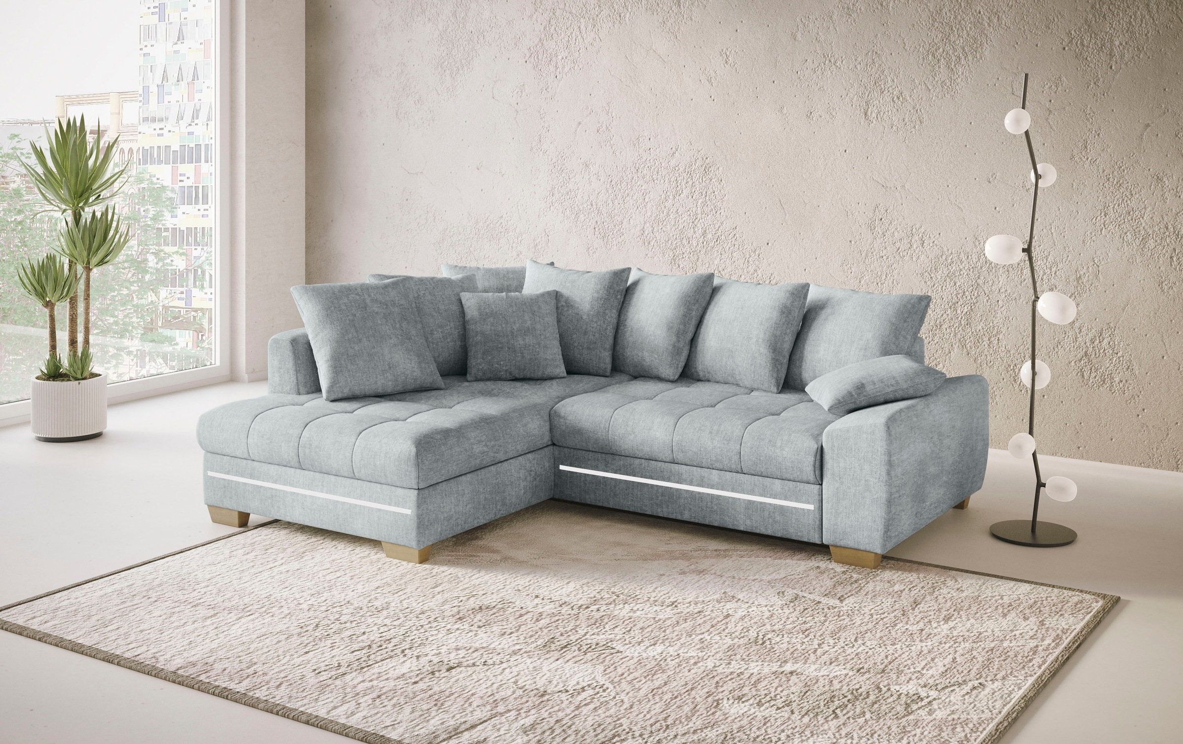 Mr. Couch Ecksofa »Nikita II, L-Form«, mit Kaltschaum, RGB-LED Beleuchtung, wahlweise mit Bett, Bettkasten