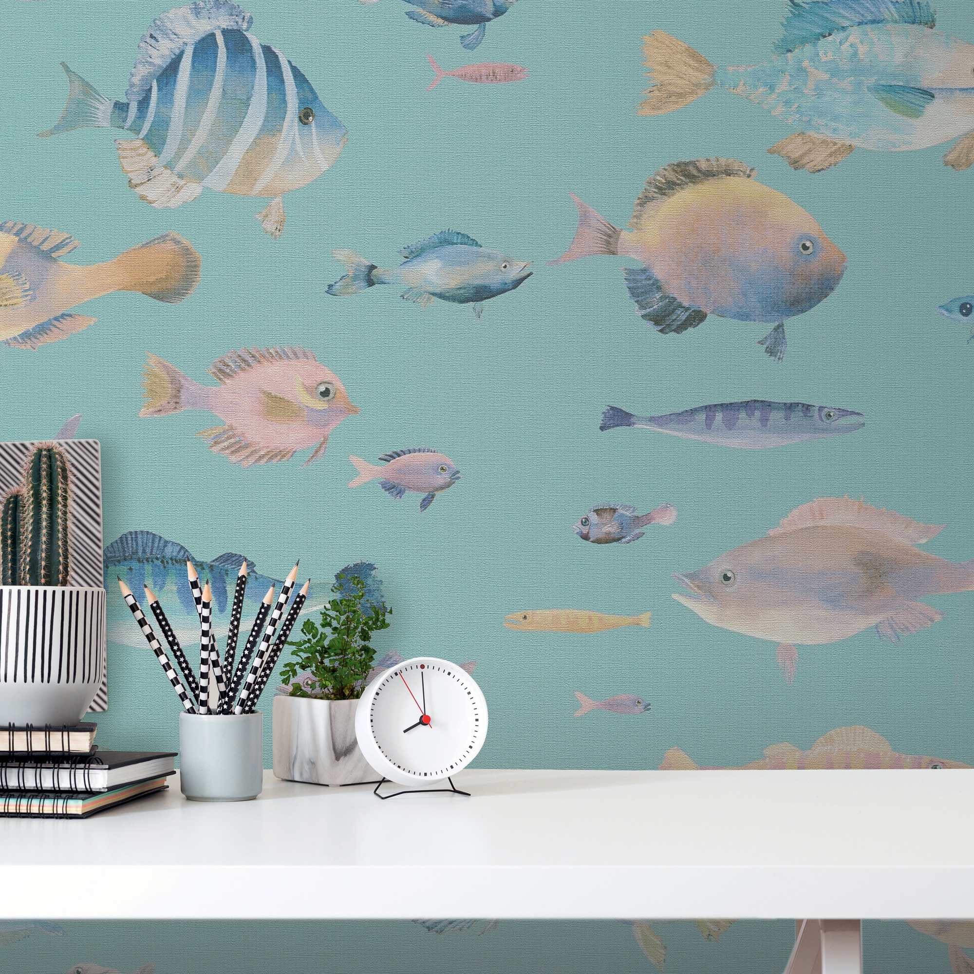 A.S. Création Vliestapete »PintWalls II Tapete mit Fischen Mustertapete mit Tieren Tiere«, matt, Vliestapete Kinderzimmer für Schlafzimmer Küche Wohnzimmer Fische Flur