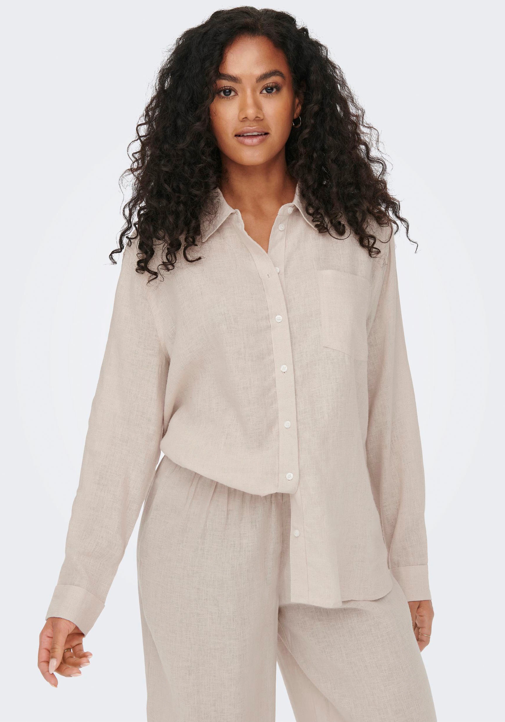 ONLY Longbluse "ONLTOKYO L/S LINEN BLEND SHIRT", mit Leinen