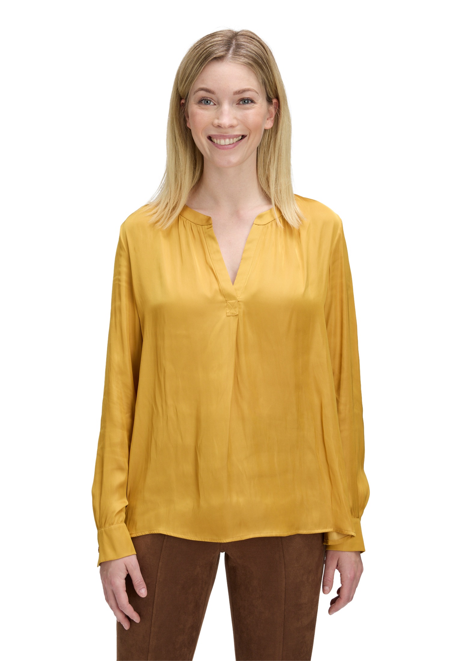 BETTY BARCLAY Damen Satinbluse "Damen Satin-Bluse langarm", gold, Gr. 42, Obermaterial: 100% Polyester., Blusen