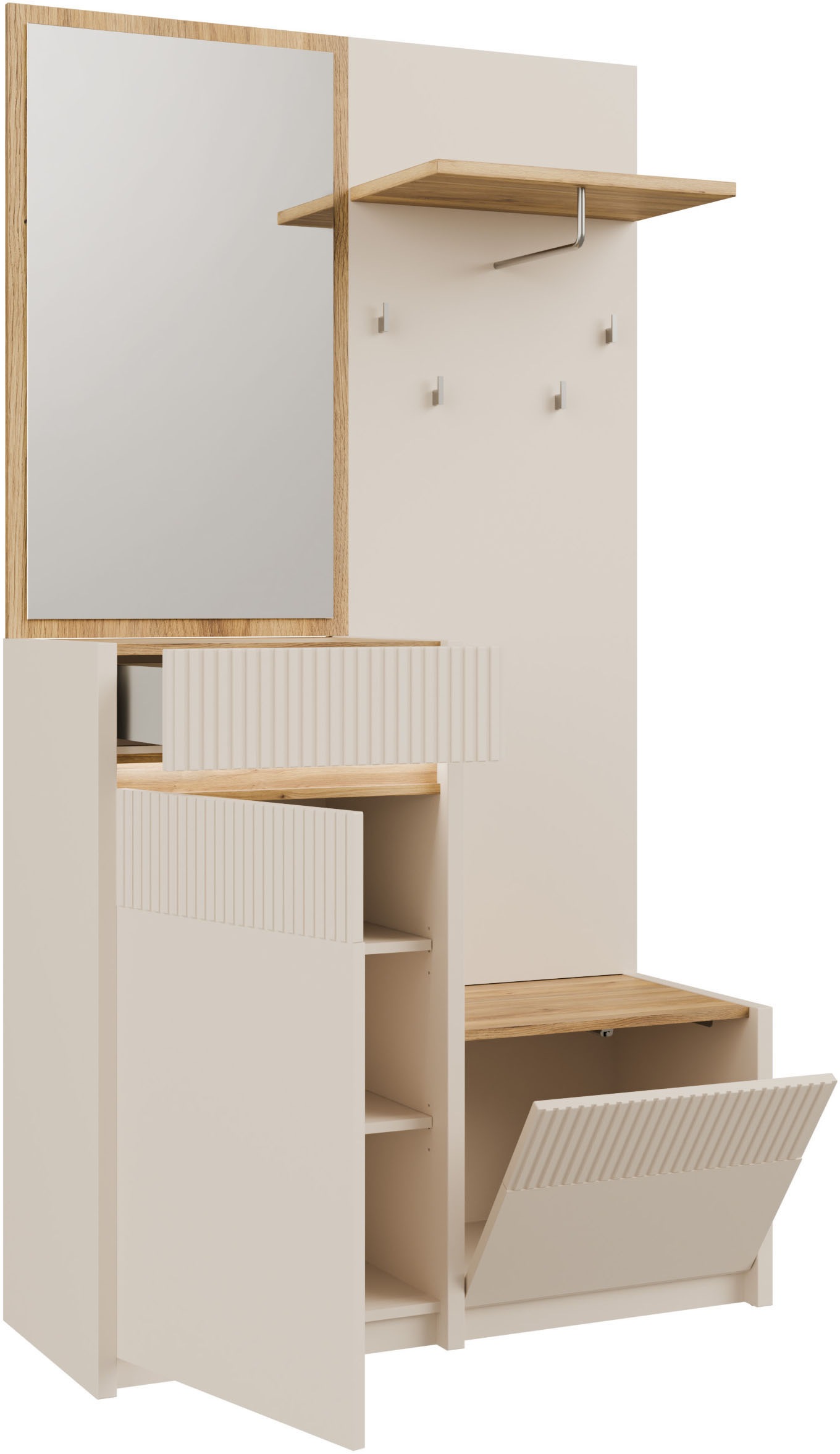 FORTE Kompaktgarderobe, B/H/T 108,4 /195,9/41,7 cm Spiegel, Haken, Kleiderstange