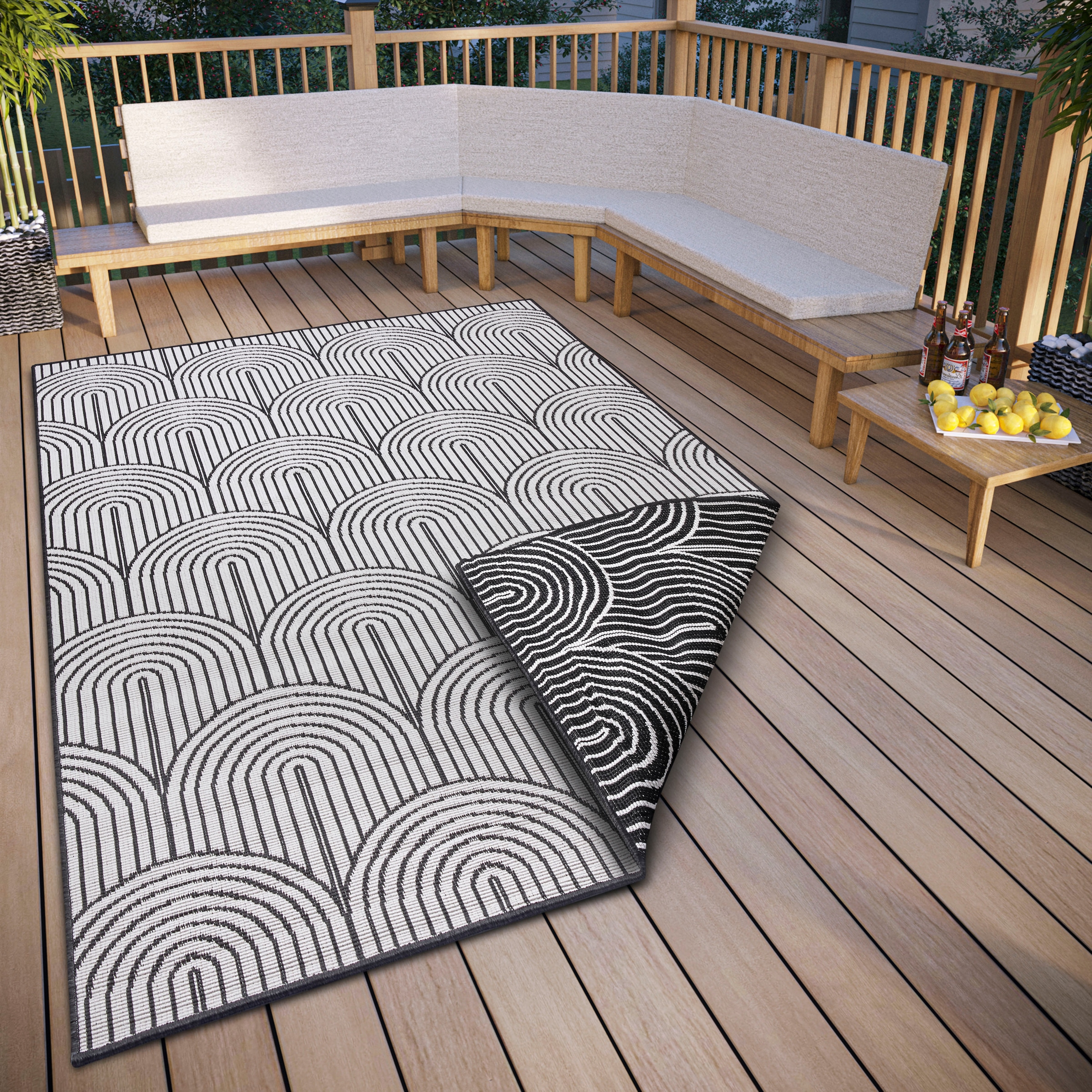 Outdoorteppich HANSE HOME "Pangli, Wendeteppich", schwarz, B:160cm H:5mm L:230cm, Polypropylen (PP), Teppiche, Outdoorteppich, In-& Outdoor, Teppich, Wetterfest, Balkon, Garten, Wohnzimmer, Modern