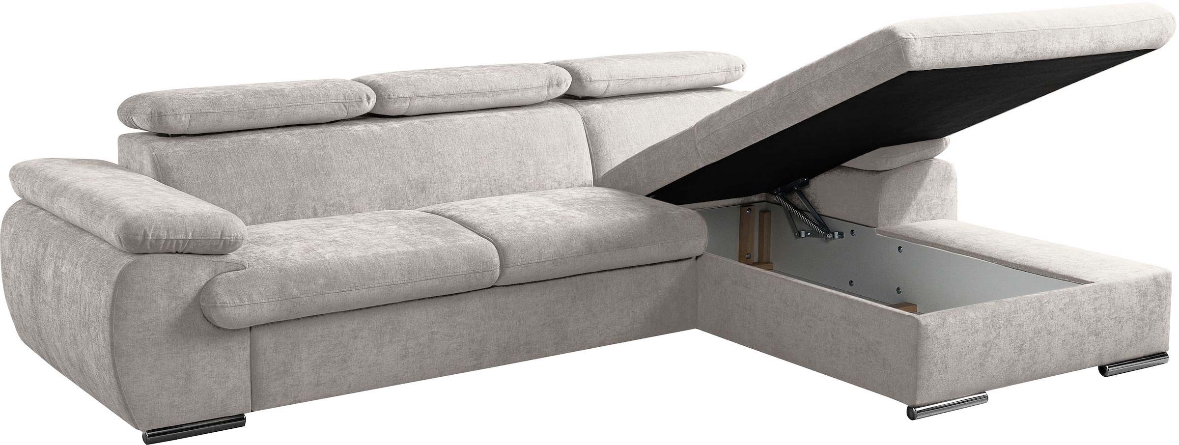 WERK2 Ecksofa »Cosmo inkl. Bett & Bettkasten & Kopfteilverstellung, bequem« Chenille, L-Form, XXL, Schlaffunktion, Bettkasten