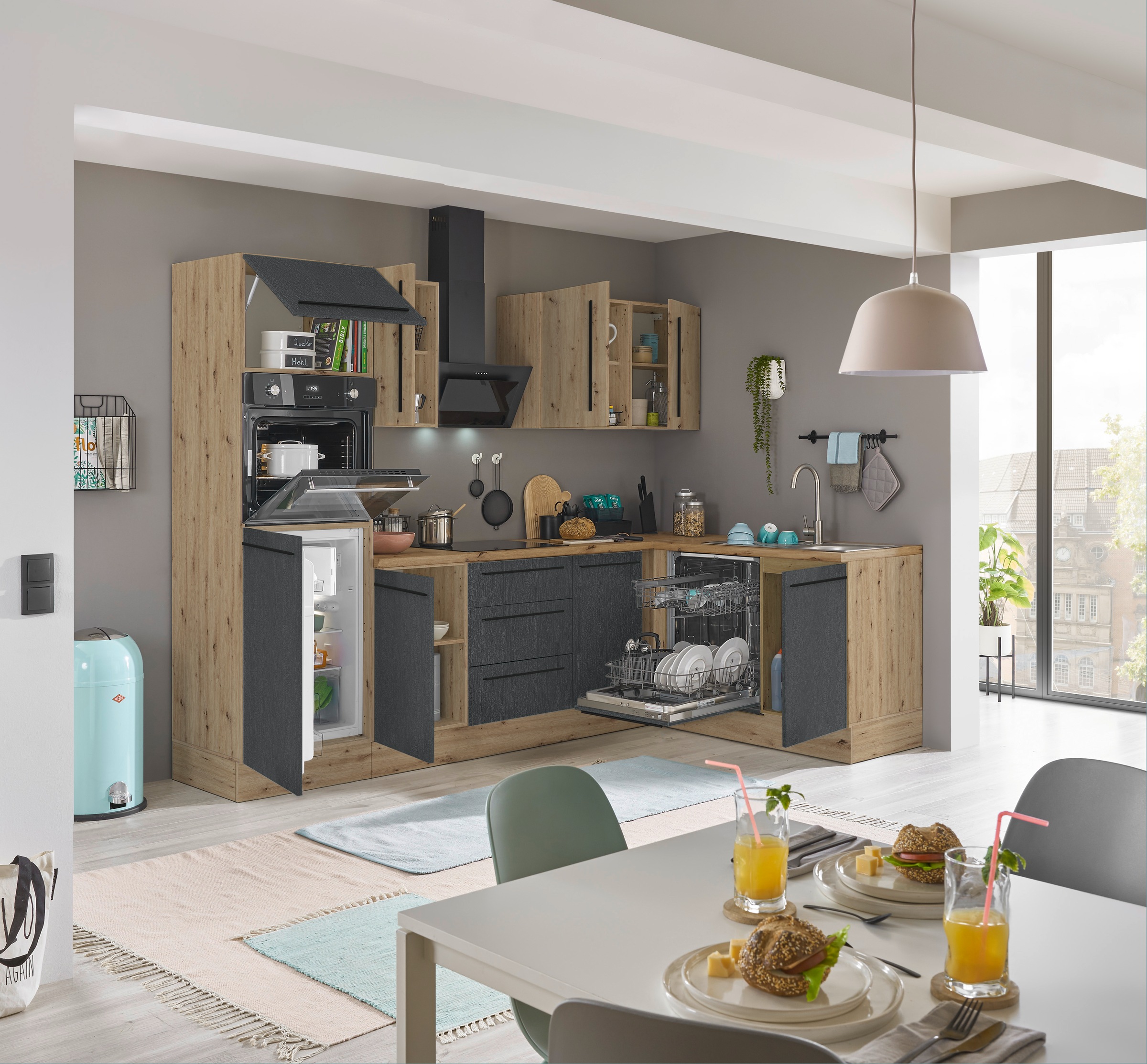 KOCHSTATION Winkelküche »Florida, Stellbreite 280x165 cm«, wahlweise mit E-Geräten, mit Softclose für Türen und Schubkästen