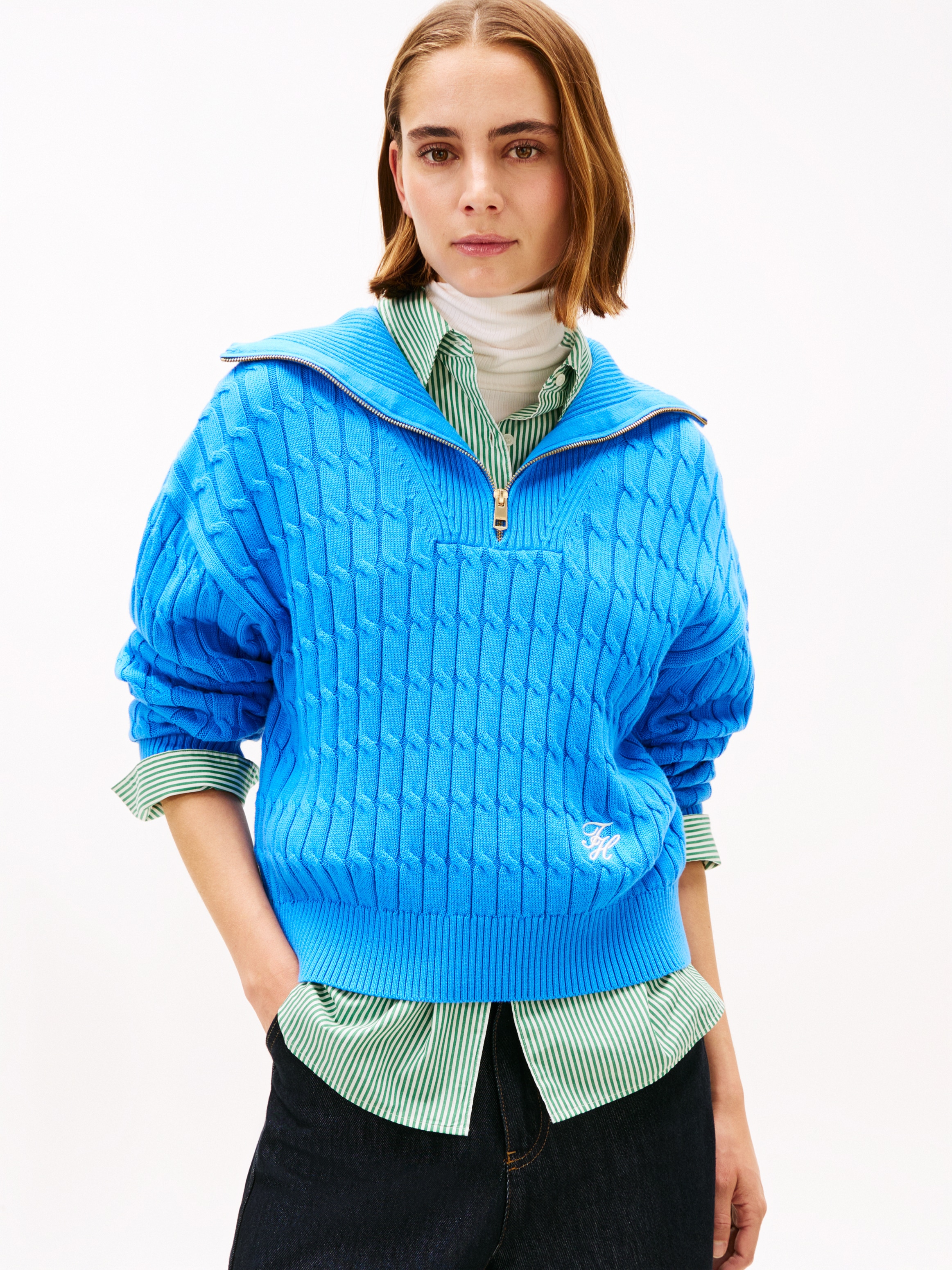 Tommy Hilfiger Troyer "CO CABLE MID GG 1/2 ZIP LS SWT" mit Zopfmuster günstig online kaufen