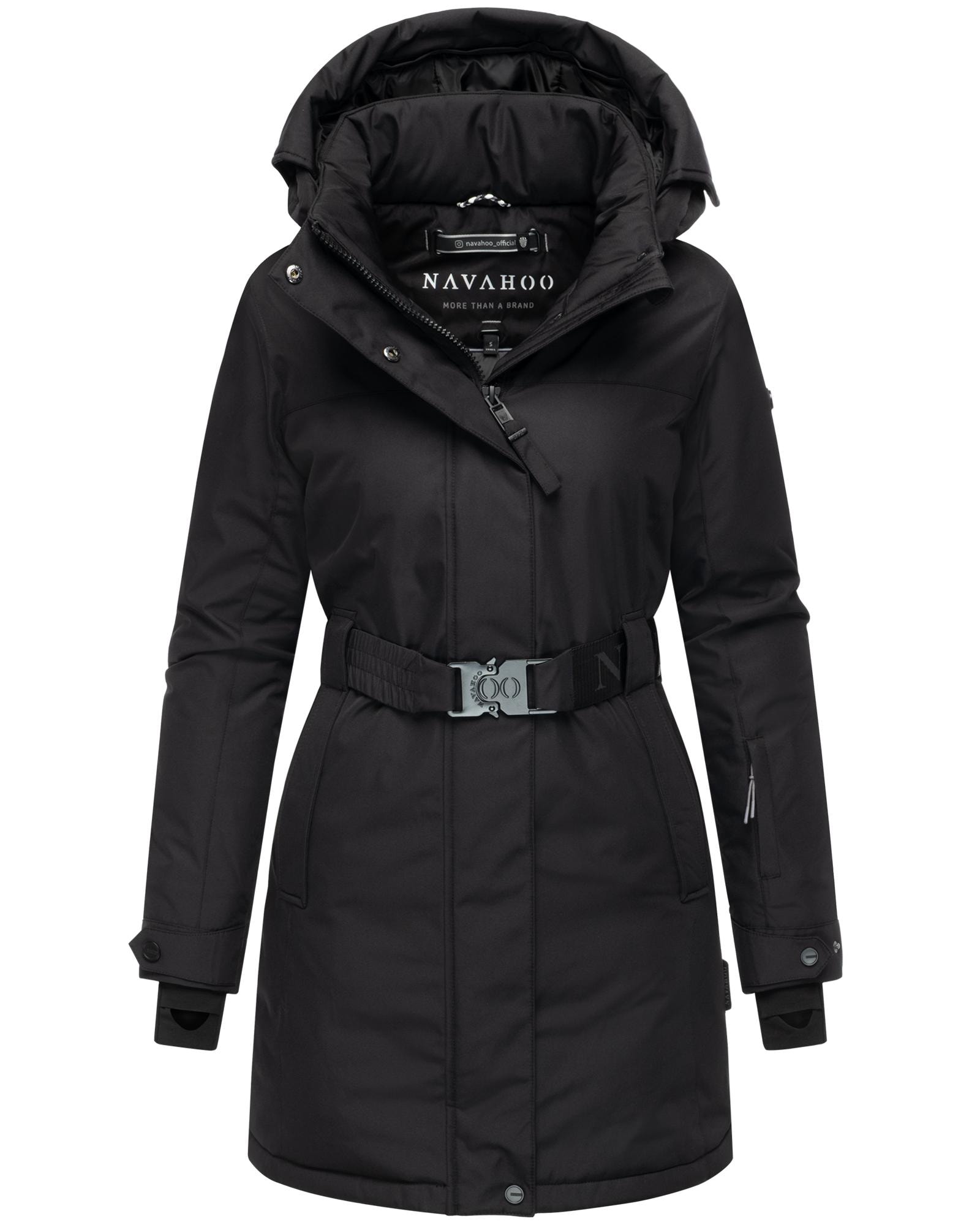 Navahoo Wintermantel »Frostkuss 14«, Warmer Damen Mantel mit abnehmbarer Kapuze und Taillengürtel