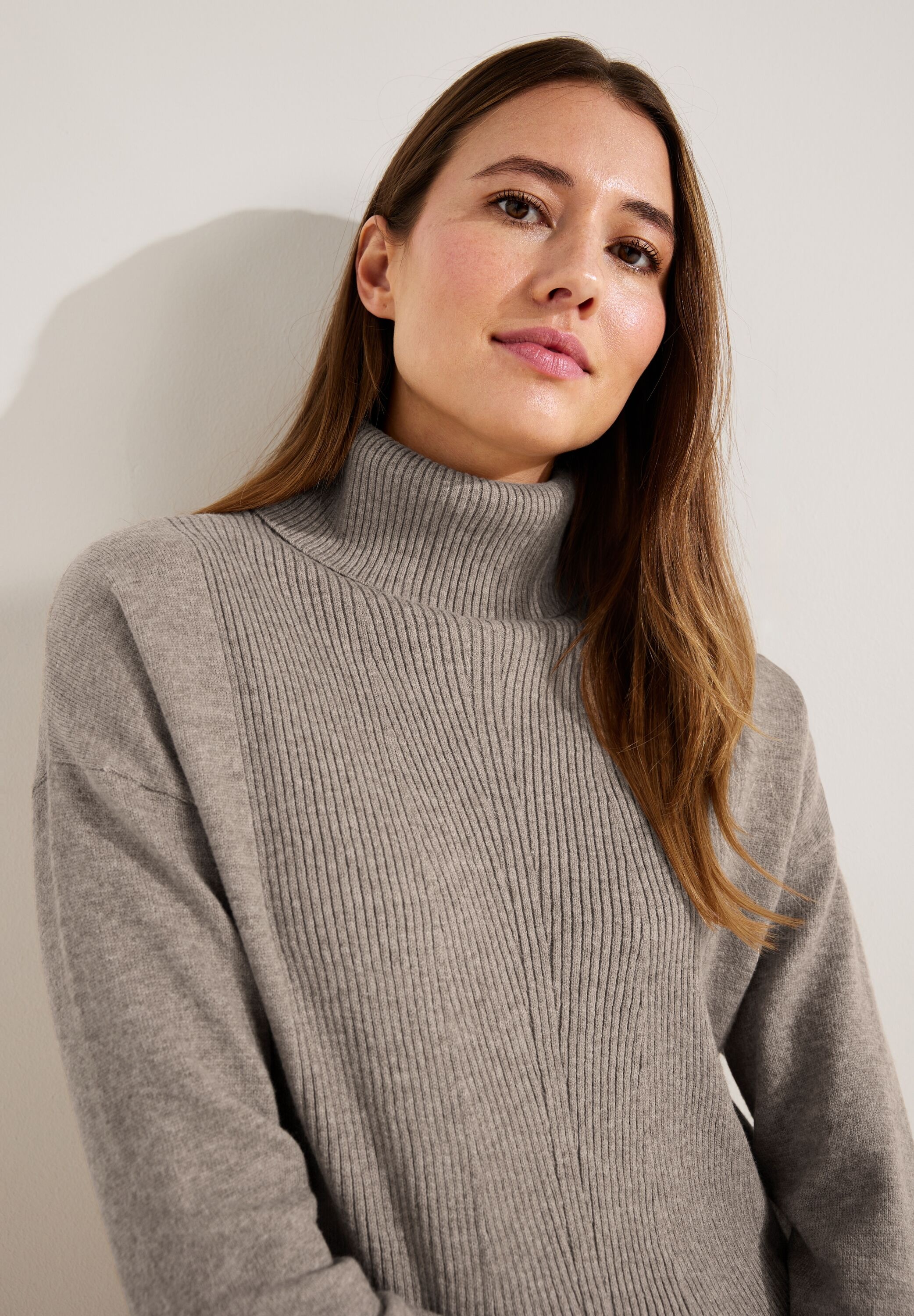 Cecil Rollkragenpullover, mit Rippstrick