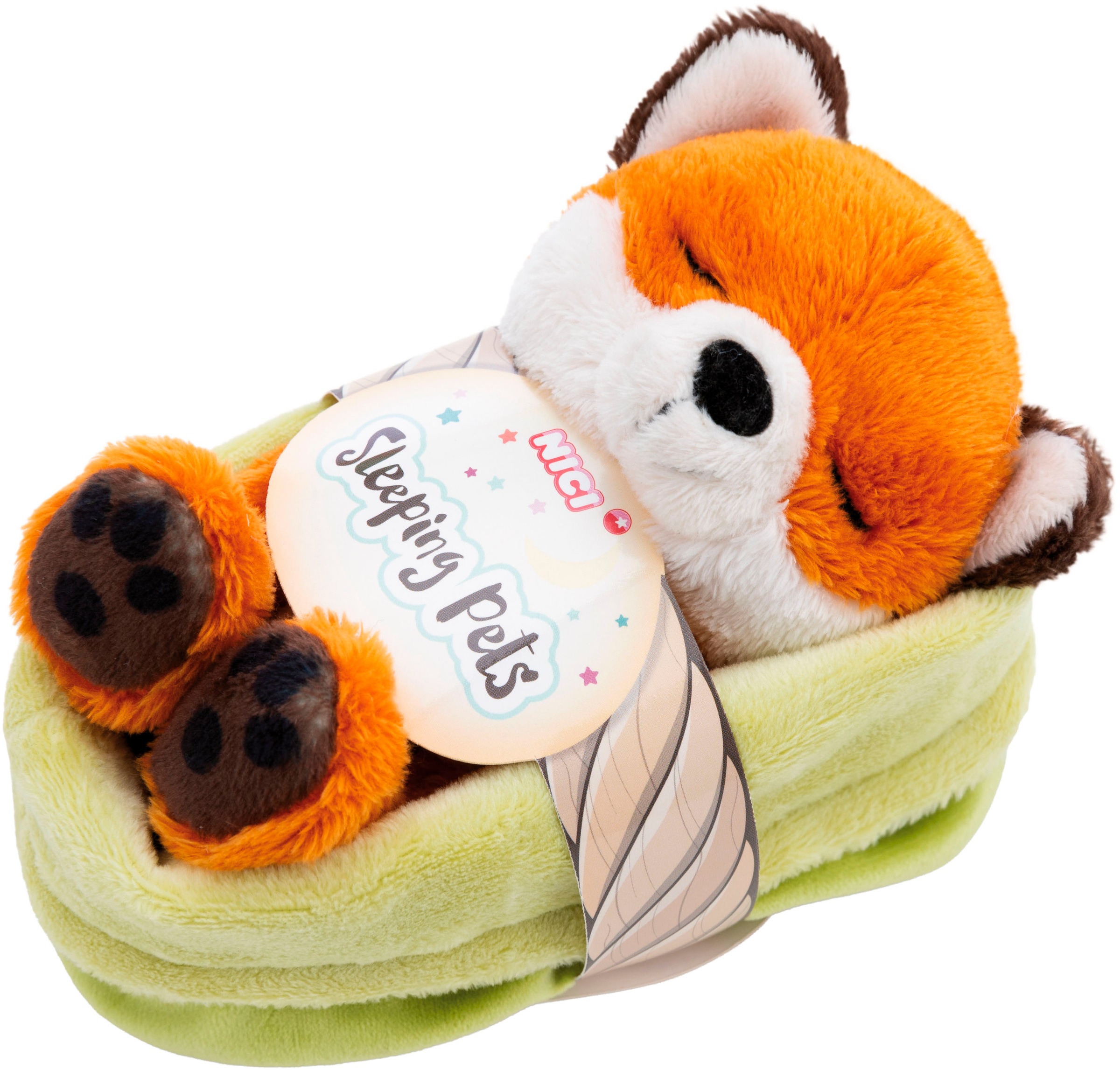 Nici Kuscheltier »Sleeping Pets GREEN, Fuchs mit Blatt 12 cm schlafend im Körbchen grün«