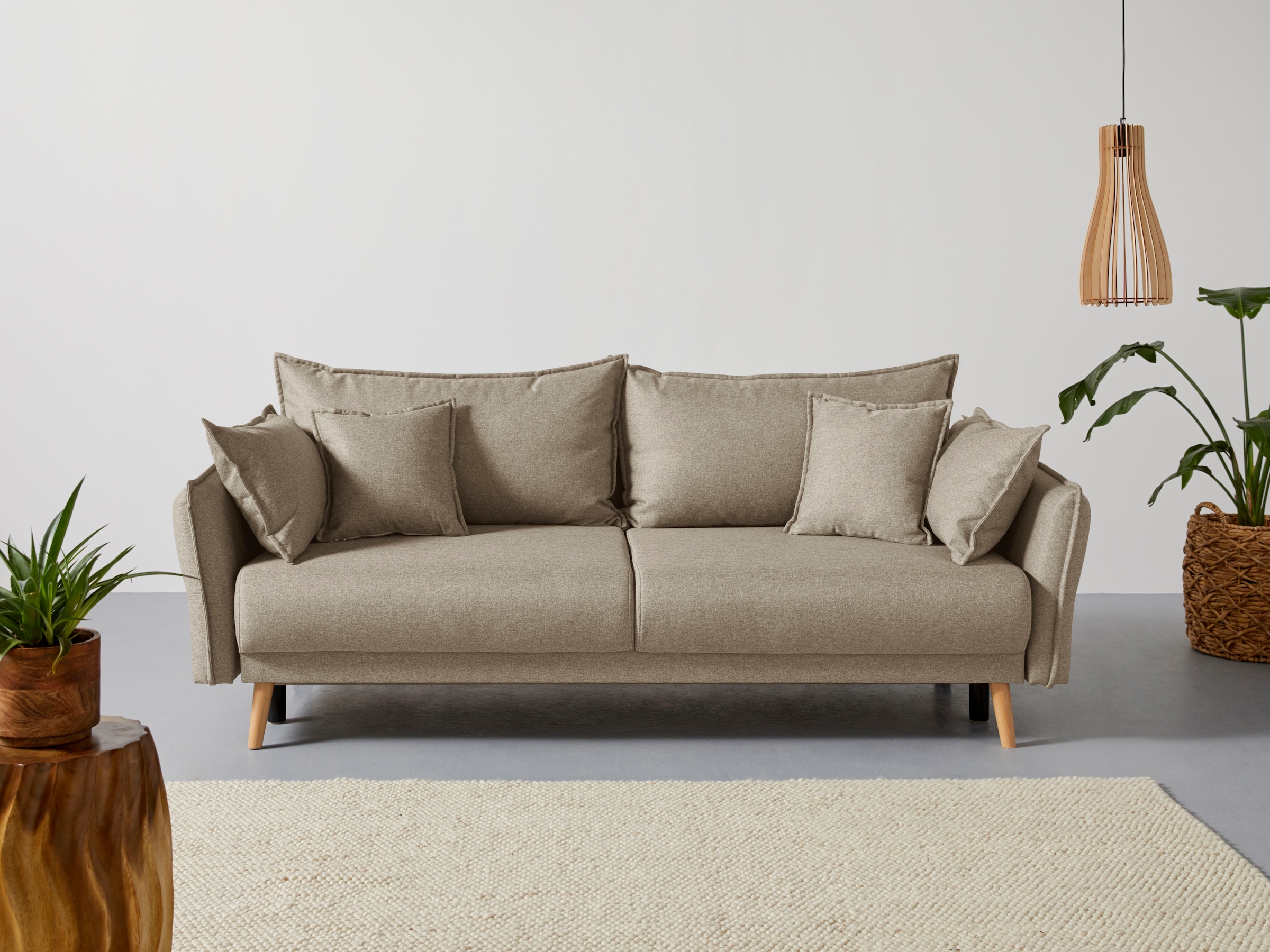 Home affaire "Granbo, B: 228 cm, Liegel. 145x192 cm" Schlaffunktion, Bettkasten, Taschen & 4 Zierkissen, Federkern