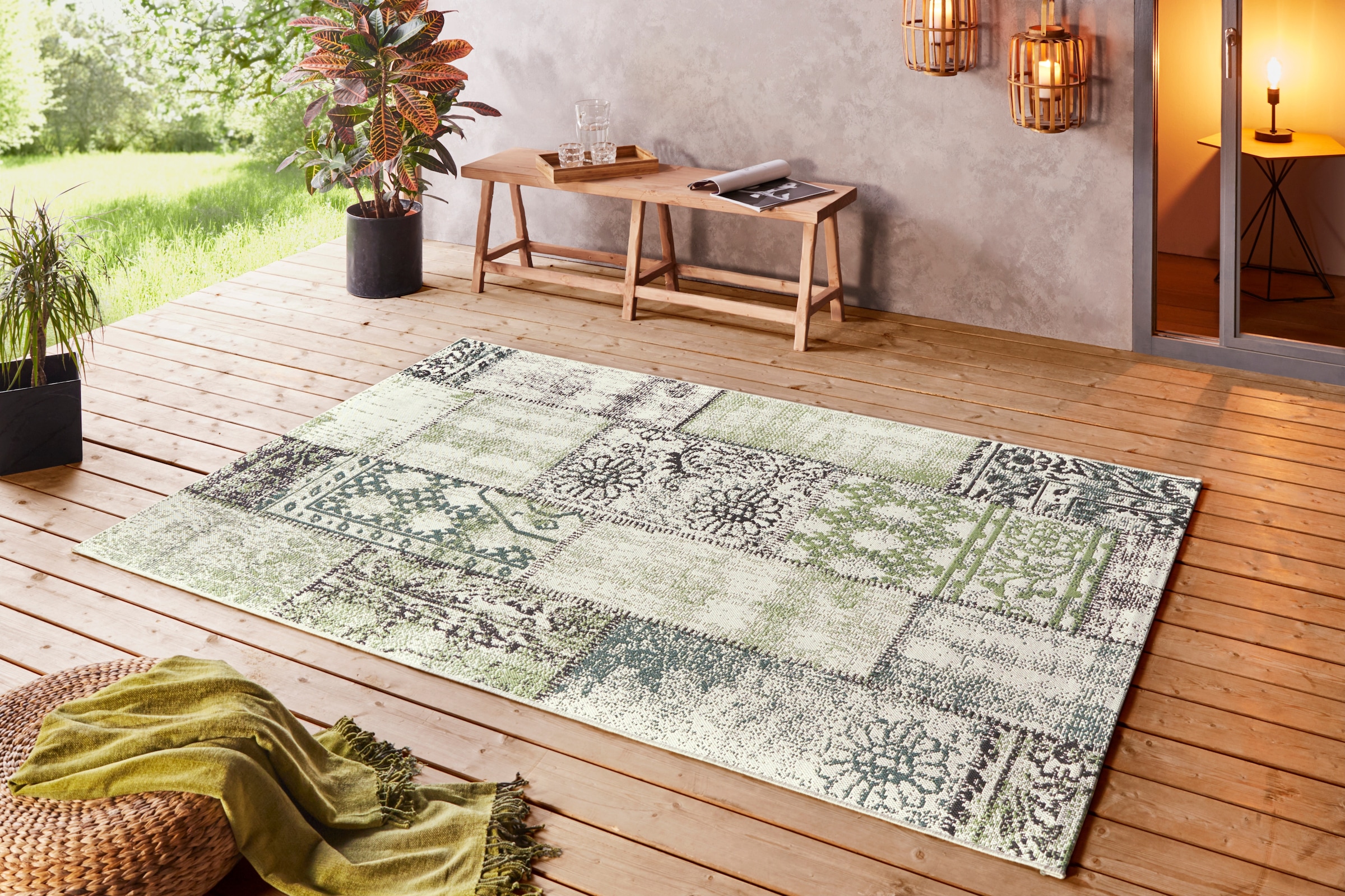 NORTHRUGS Teppich »Symi«, rechteckig, 8 mm Höhe, In- & Outdoor, Kurzflor, Läufer, Vintage, Wohnzimmer, Außenbereich