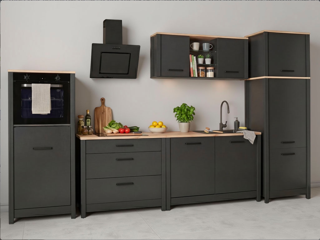 Inter Link Küchenzeile "Pienza, Einbauküche, Küchenblock, Küchenmodul, Kompaktküche" Ohne E-Geräte für Spülmaschine Kochfeld Backofen Kühlschrank B: 370 cm