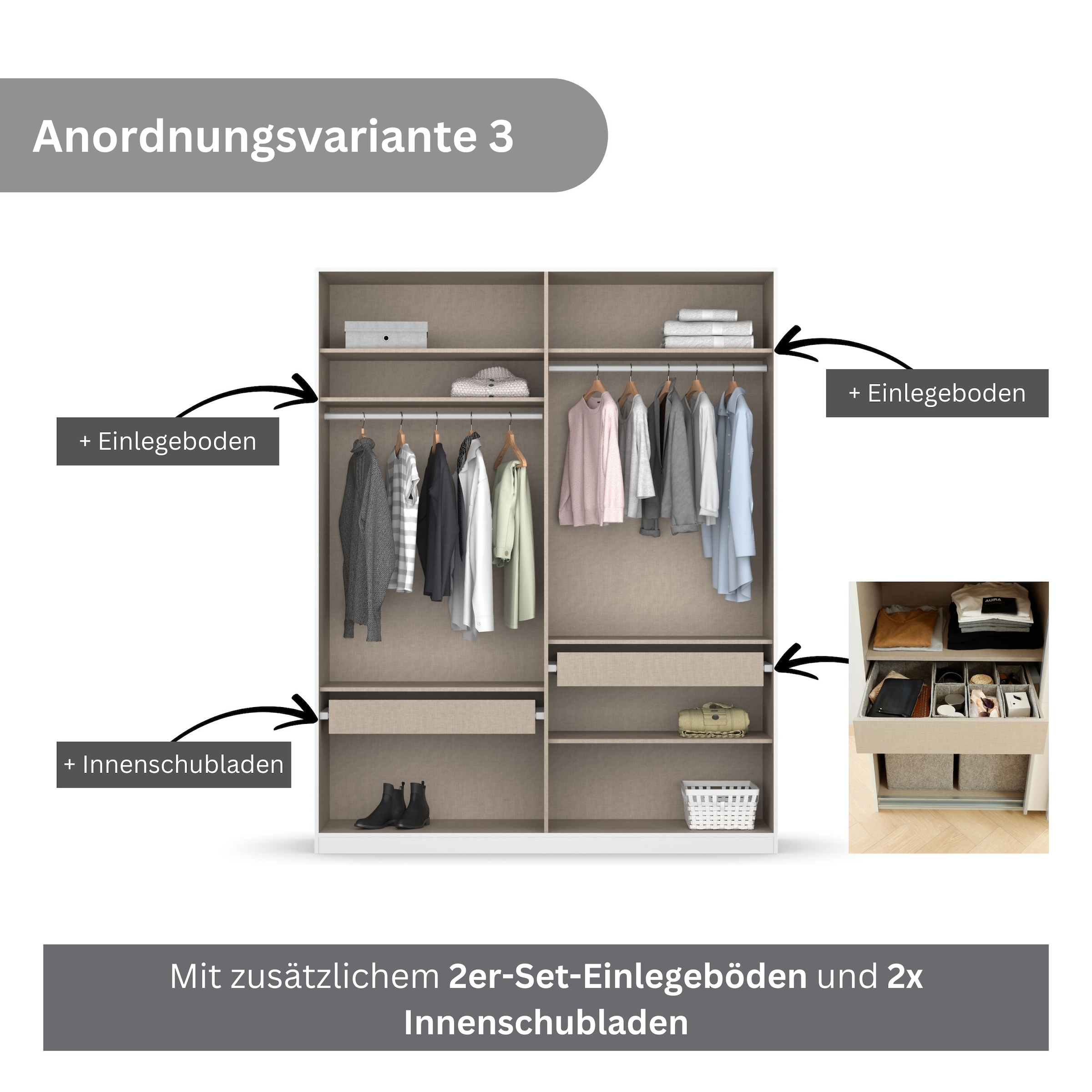 rauch Drehtürenschrank »Kleiderschrank Schrank Garderobe KOLUNA mit hochwertiger Glasfront«, inkl. 2 Innenschubladen sowie extra Einlegeböden MADE IN GERMANY