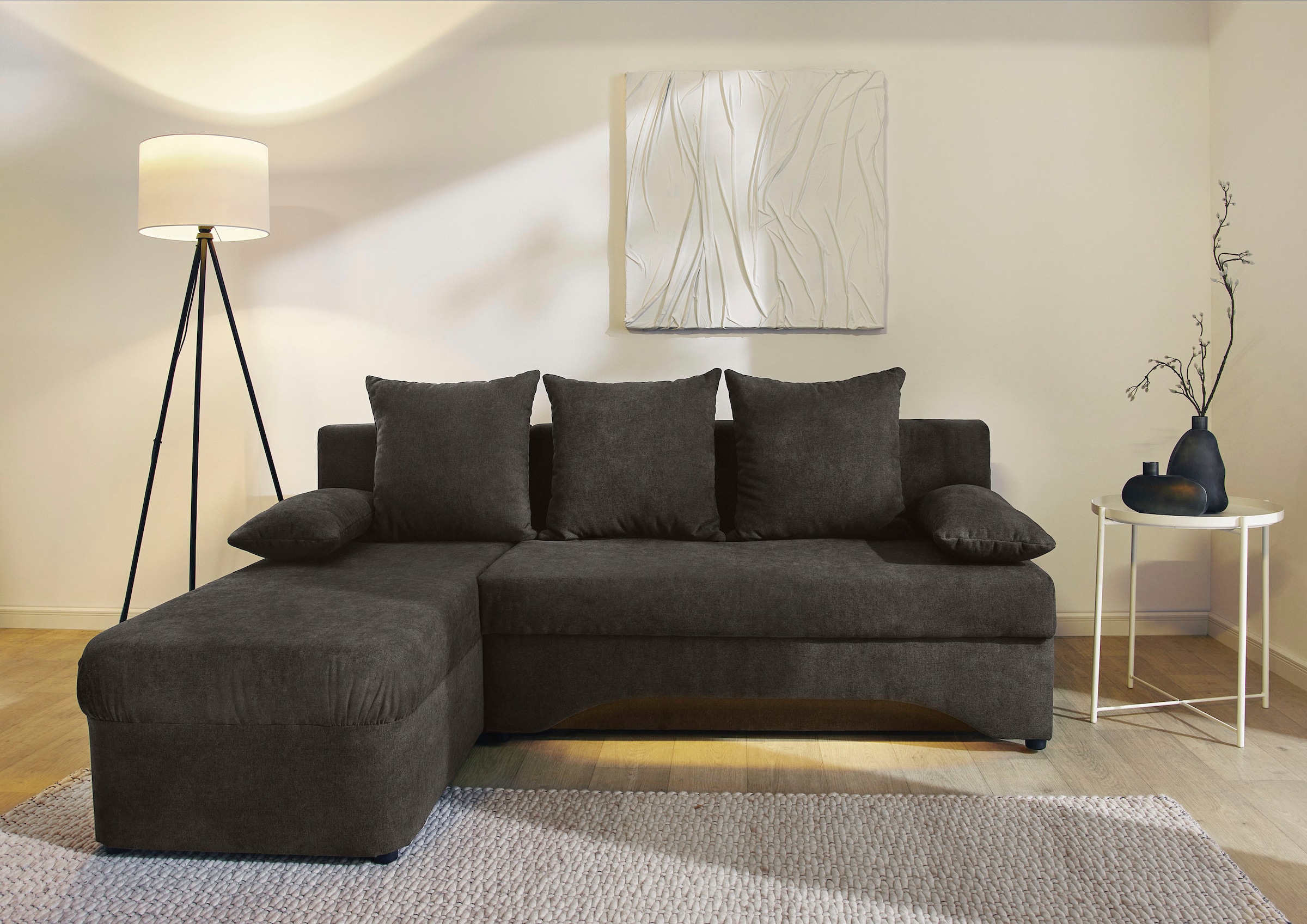 Jockenhöfer Gruppe Ecksofa »Starlight, L-Form, mit indirekter dimmbarer LED-Beleuchtung«, Gästebettfunktion; Stauraum/Bettkasten, mit Kissen