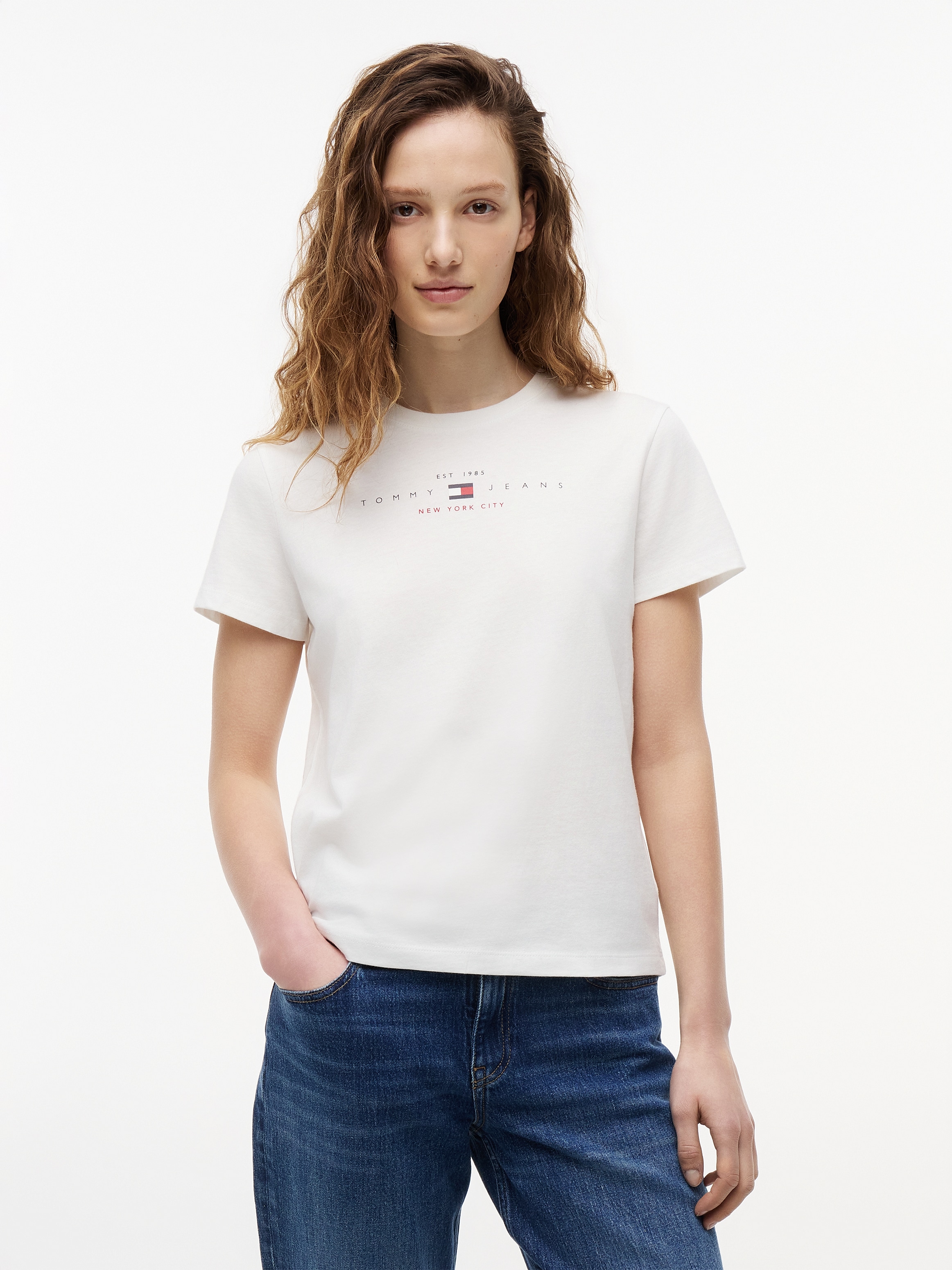 Tommy Jeans Kurzarmshirt »TJW REG US LINEAR SS TEE« Baumwollmischung, regular fit, Logo