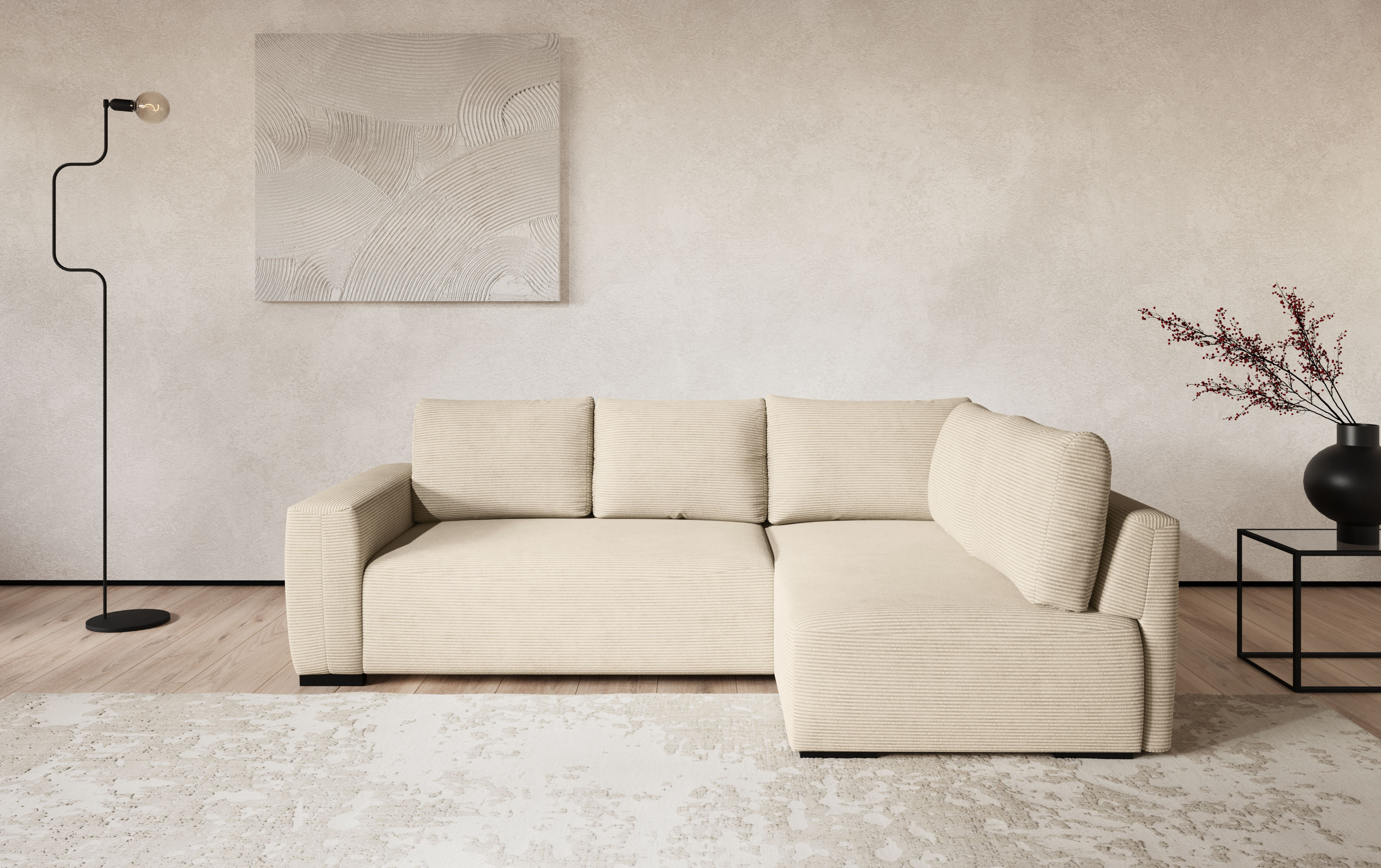 COTTA Ecksofa "Giro L-Form, Ottomane, Breite 252 cm" wahlweise mit Bettkasten und Trendbezug CORD