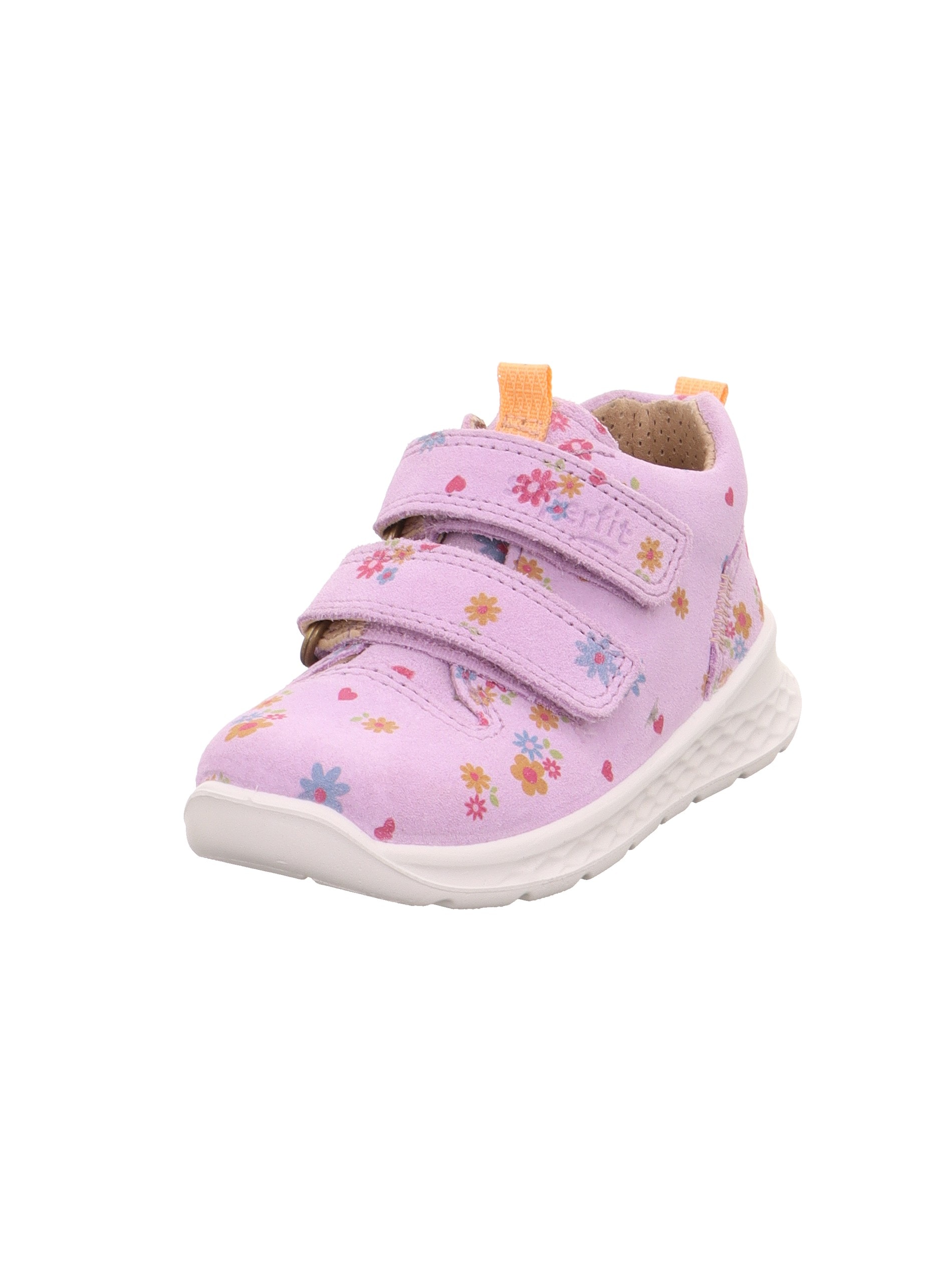 Klettschuh SUPERFIT "BREEZE WMS: mittel", Kinder, Gr. 24, flieder geblümt, Veloursleder, Schuhe Klettschuh, Sneaker mit halbhohem Schaft, Größenschablone zum Download