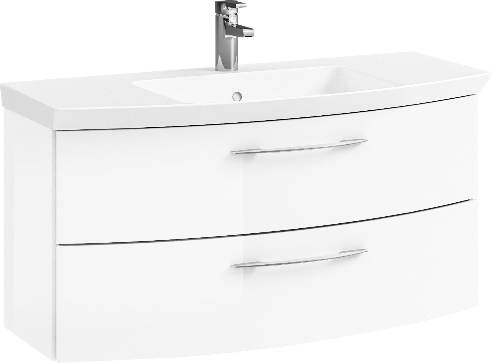 Saphir Badmöbel-Set »Cassca Sprint 3-teilig Mineralmarmor-Waschtisch mit LED-Spiegelschrank«, (4 St.), Midischrank, inkl. Türdämpfer, 4 Türen, 4 Schubladen