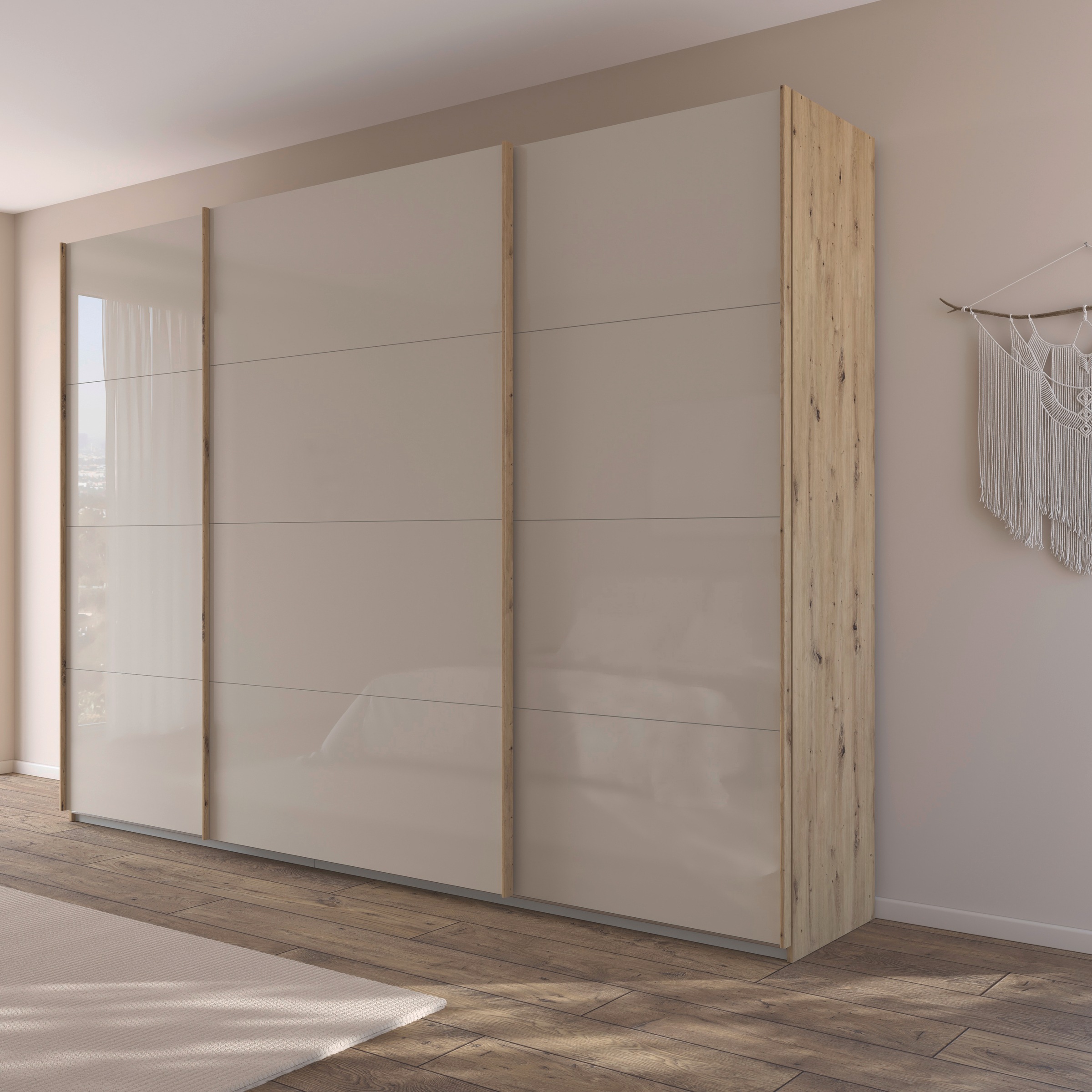 rauch Schwebetürenschrank »Kleiderschrank Schrank Garderobe AGORDO mit Glasfront«, durchdachte Innenausstattung, in 4 Breiten und 2 Höhen MADE IN GERMANY
